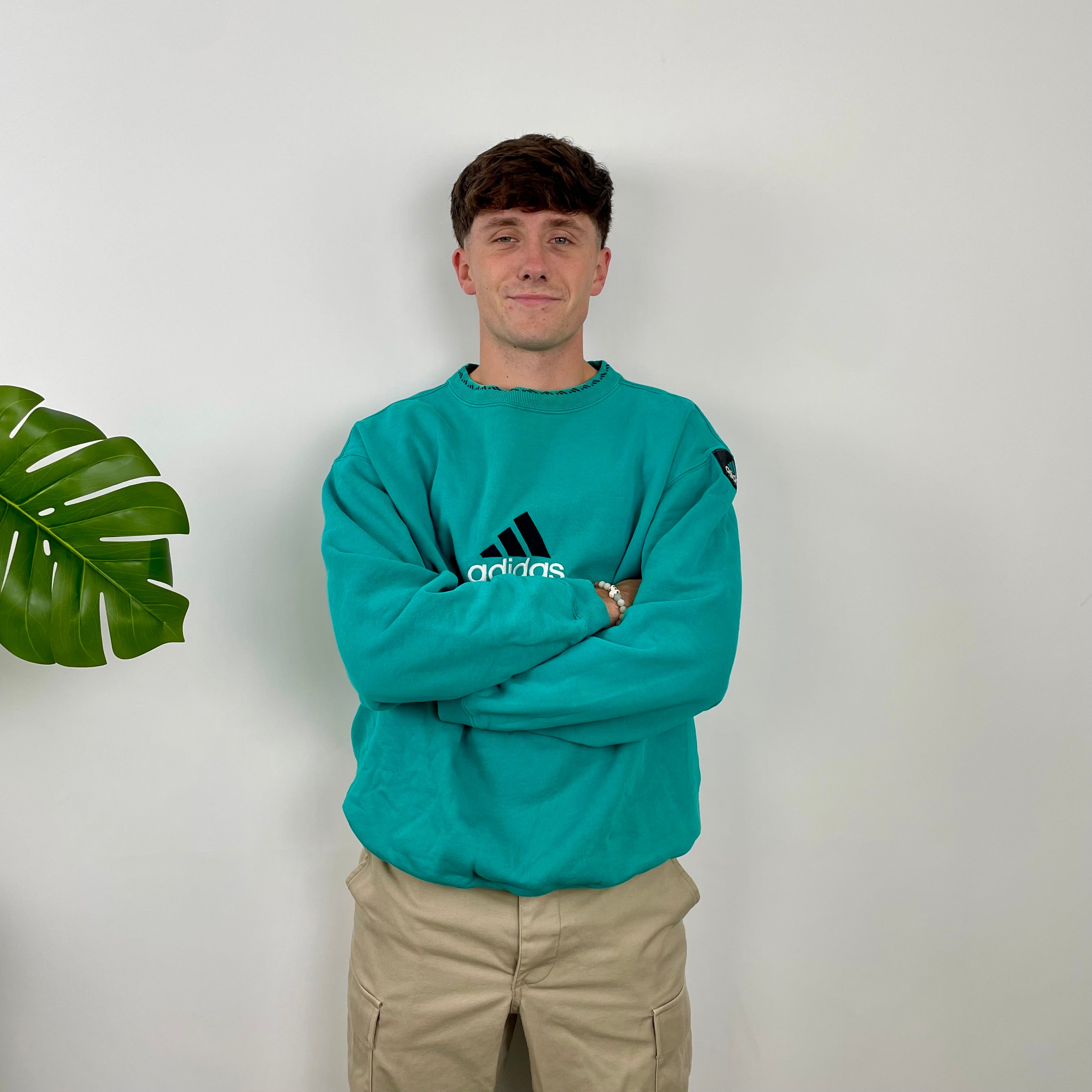 Adidas Equipment Turquoise Blue Embroidered Spell Out Sweatshirt (L)