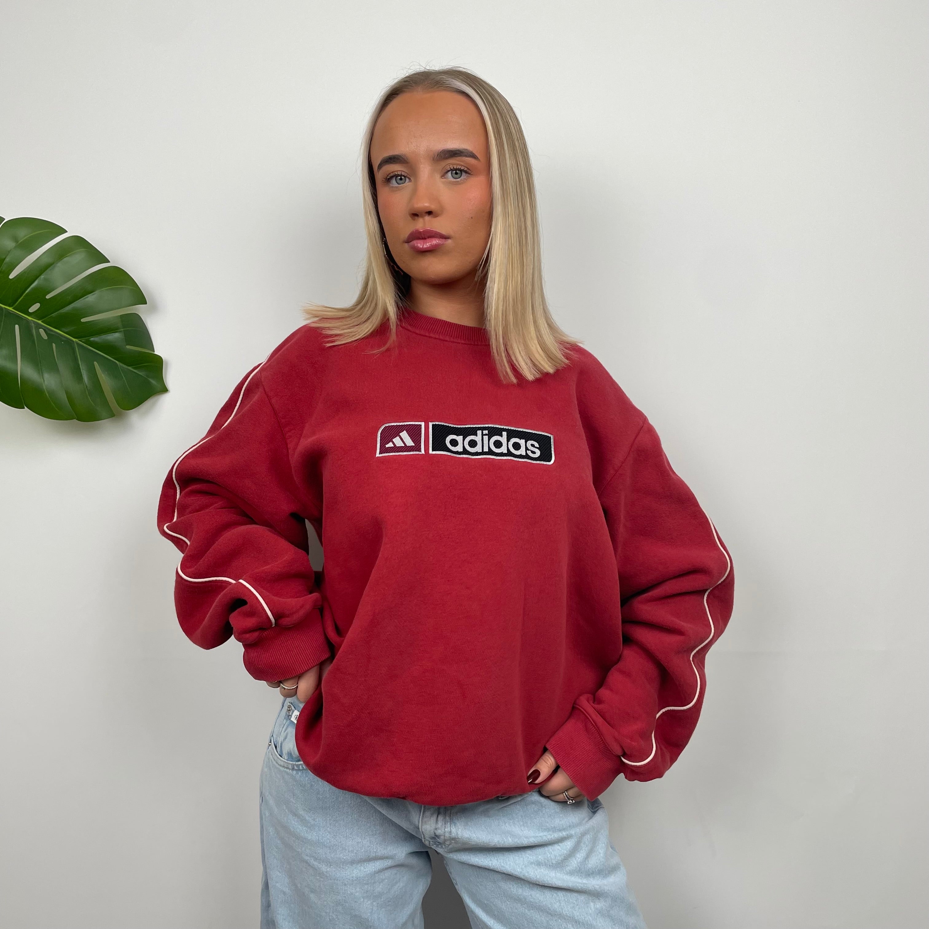 Adidas Red Embroidered Spell Out Sweatshirt (L)