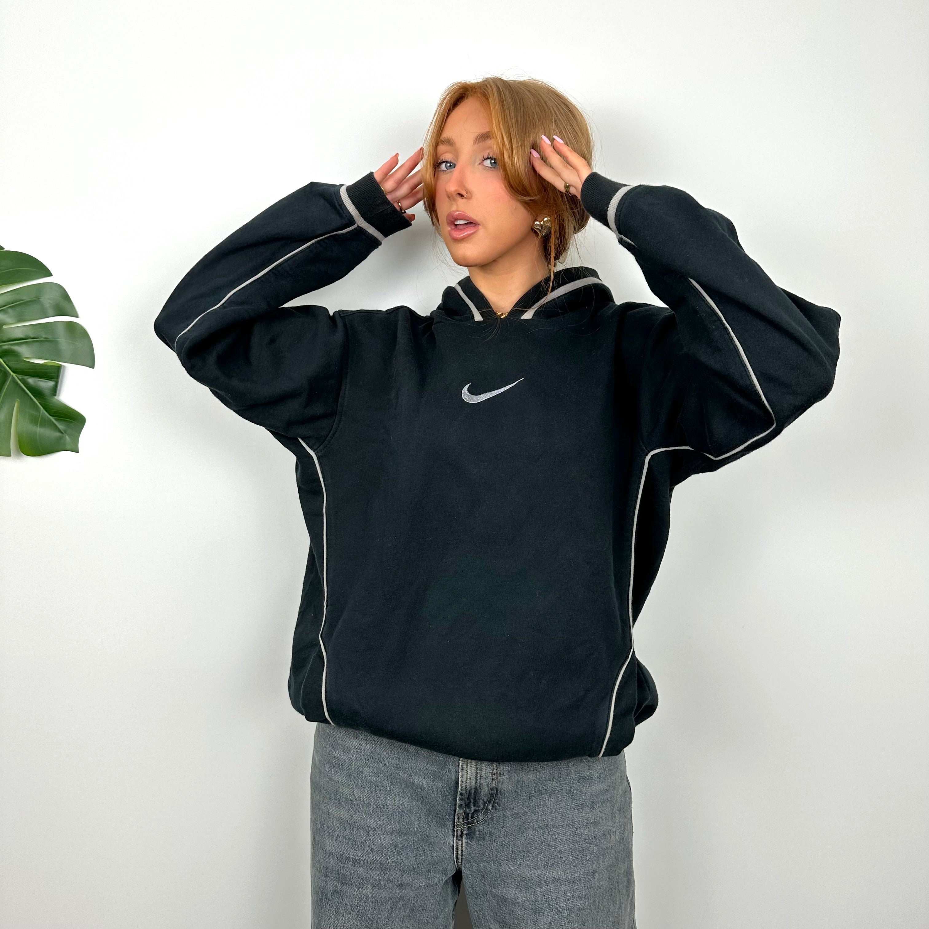 Nike RARE Black Embroidered Swoosh Hoodie (L)