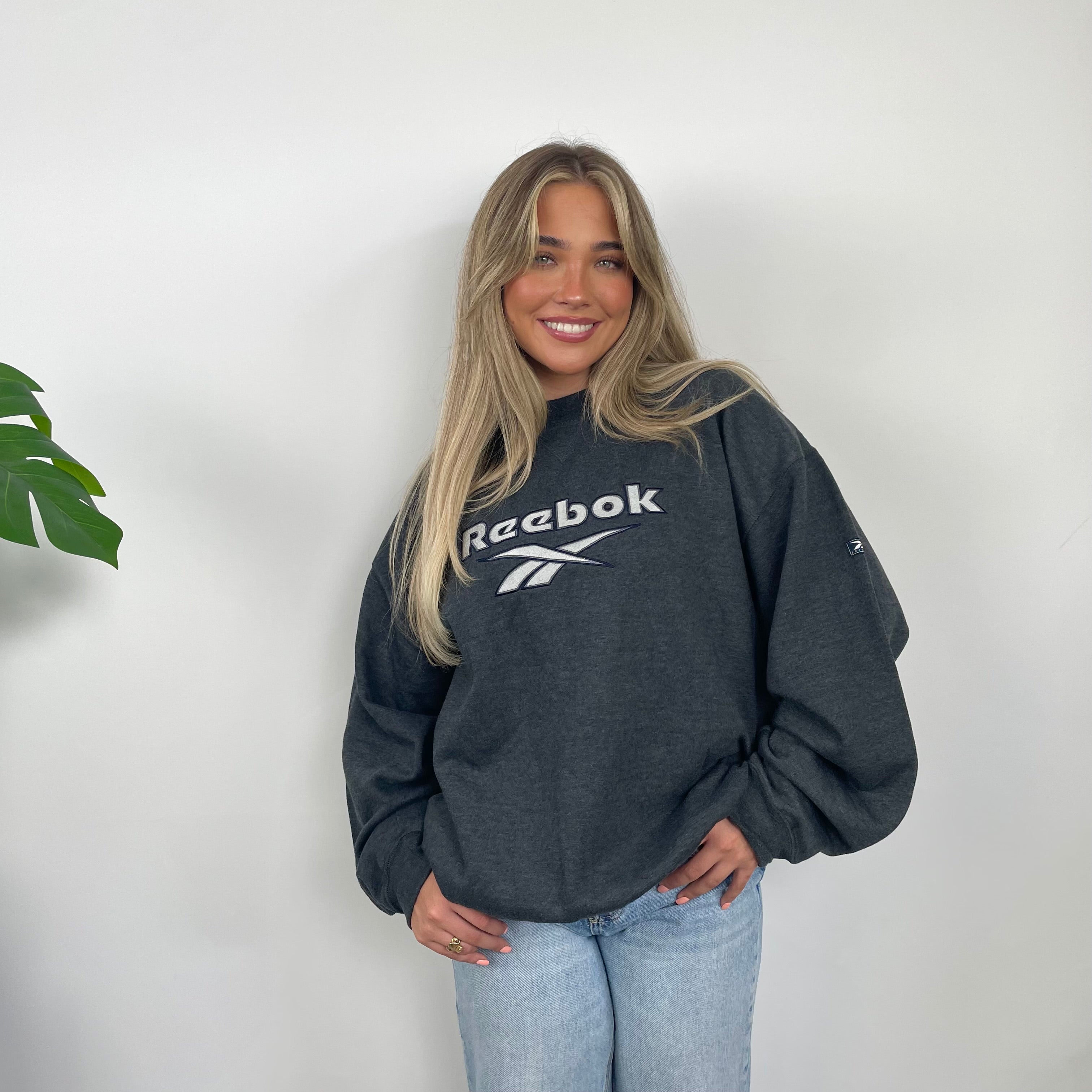 Reebok RARE Black Embroidered Spell Out Sweatshirt (L)