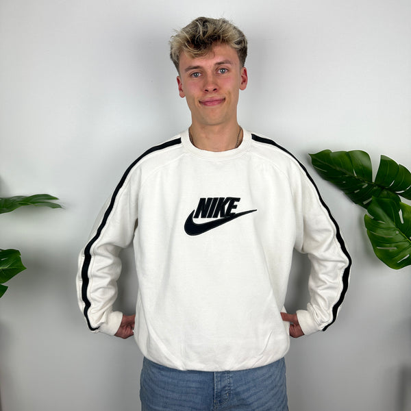 Nike White Embroidered Spell Out Sweatshirt (L)