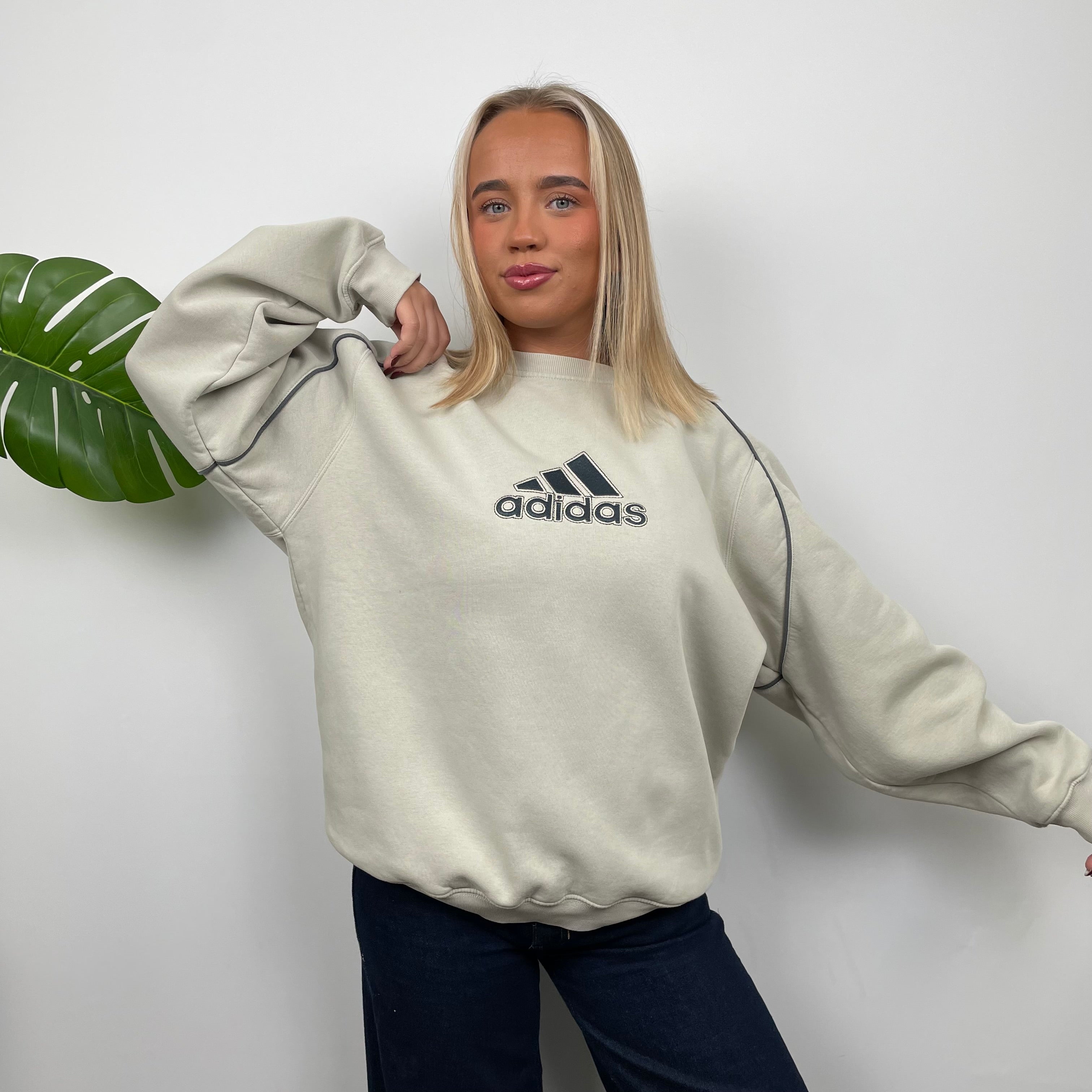 Adidas Cream Embroidered Spell Out Sweatshirt (L)