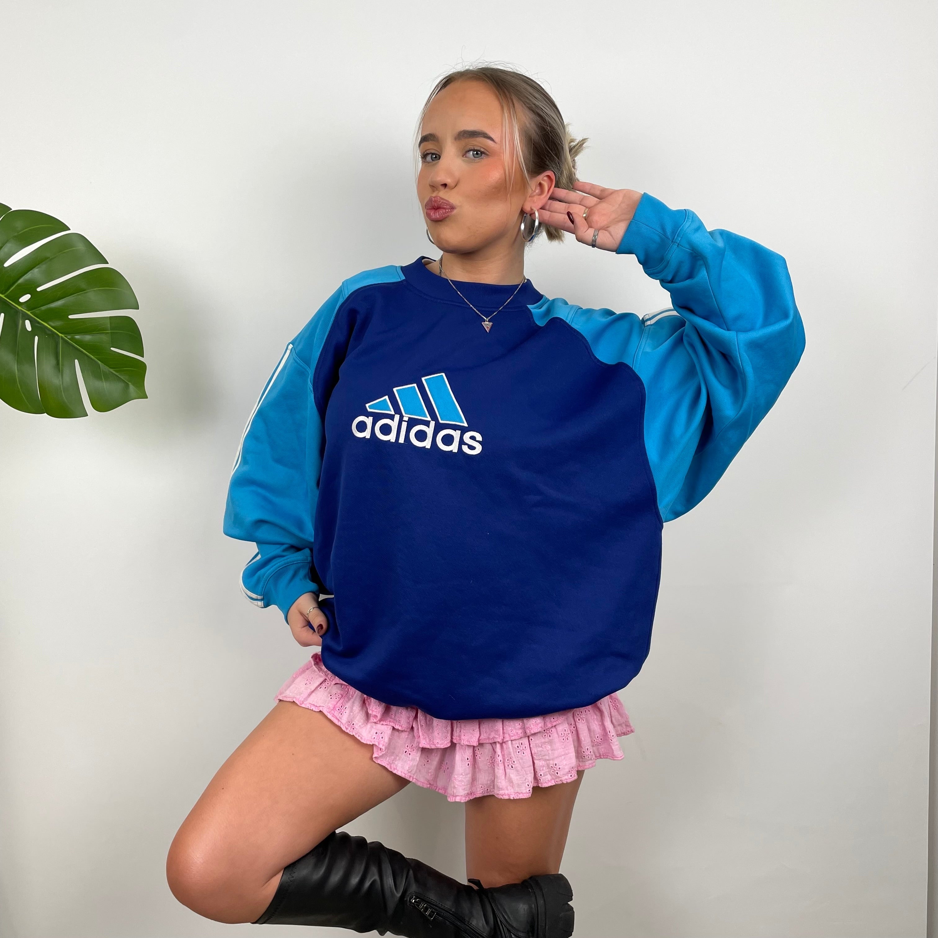 Adidas Navy Embroidered Spell Out Sweatshirt (L)