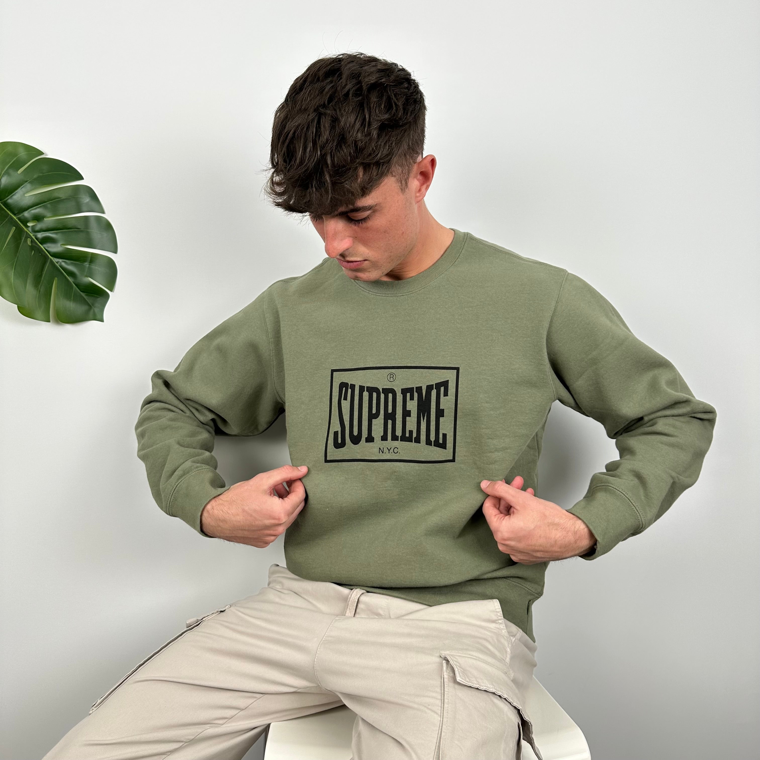 Supreme Black Spell Out Khaki Sweatshirt (M)