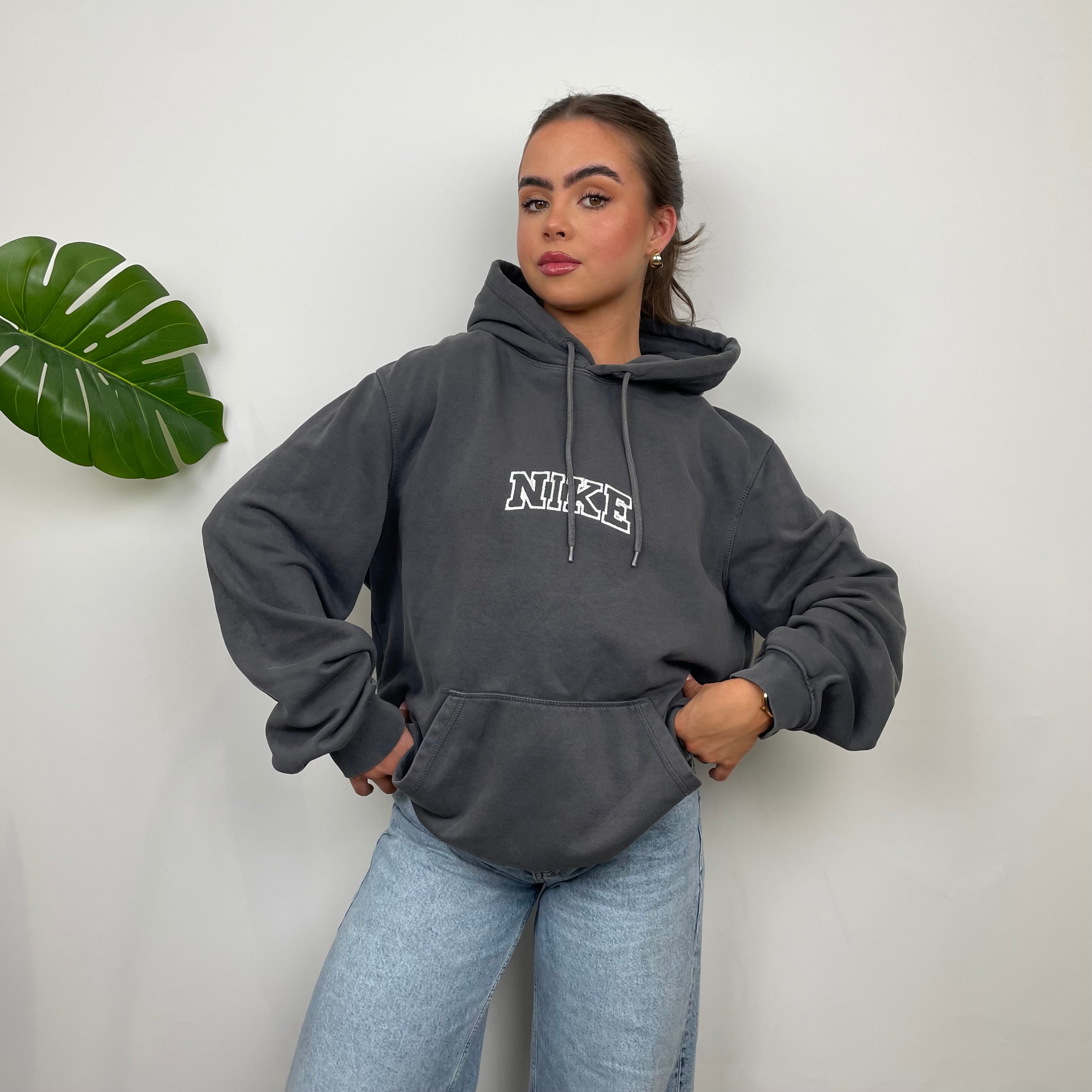 Nike Grey Embroidered Spell Out Hoodie (L)