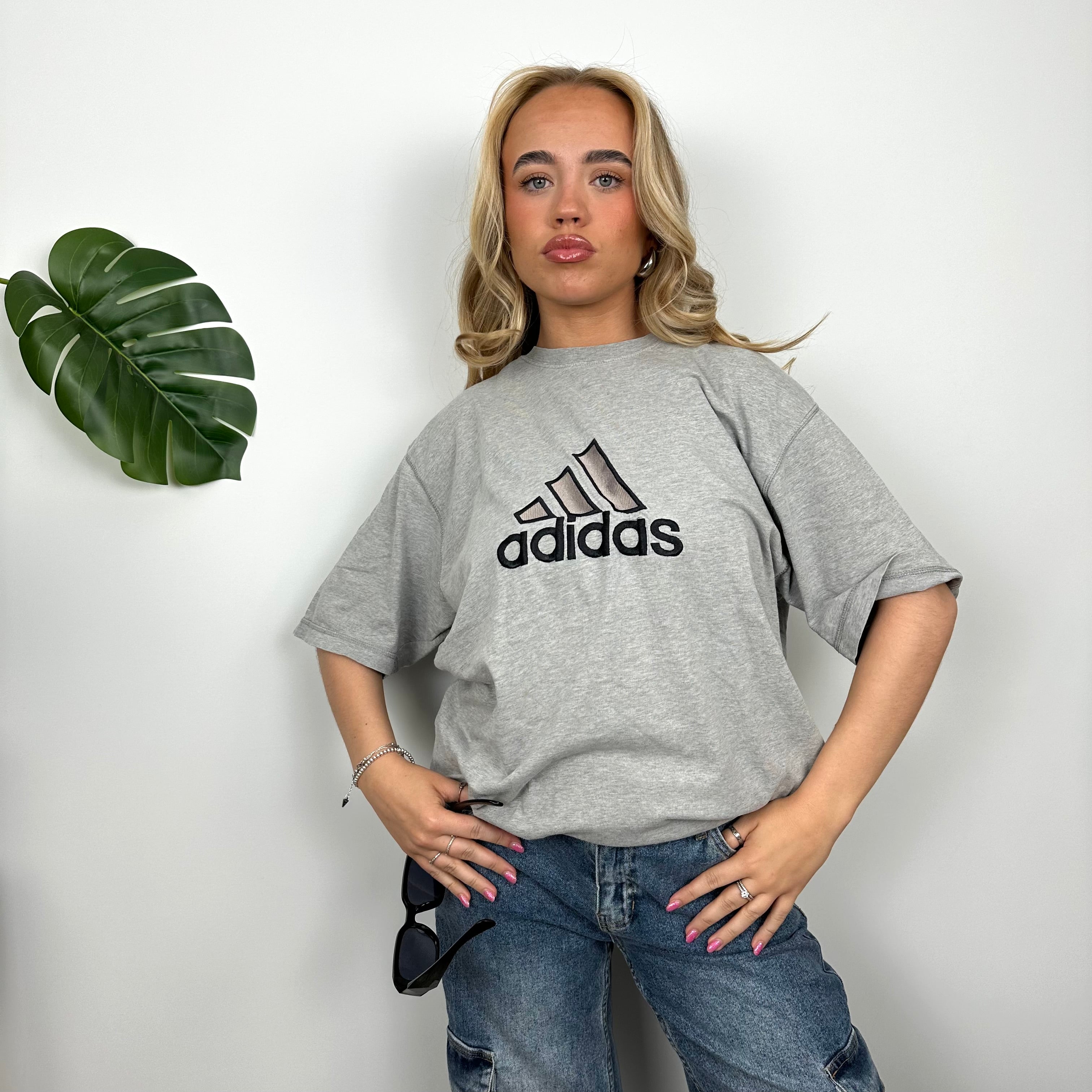 Adidas RARE Grey Embroidered Spell Out T Shirt (L)