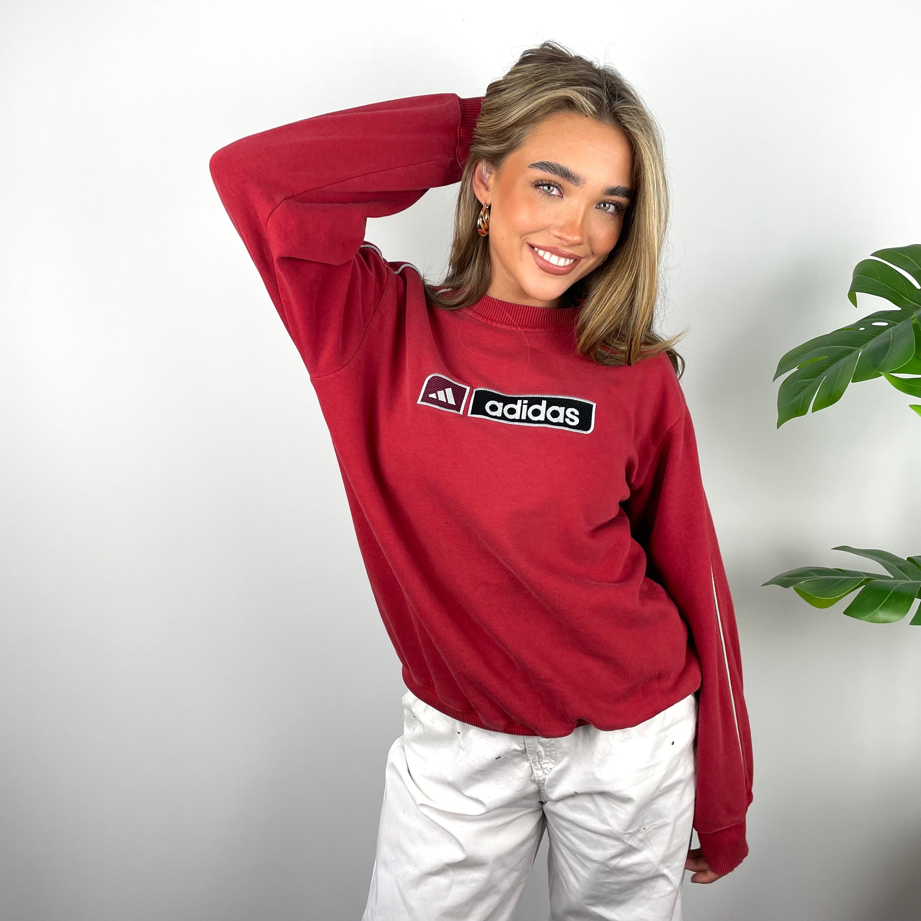 Adidas RARE Red Embroidered Spell Out Sweatshirt (S)