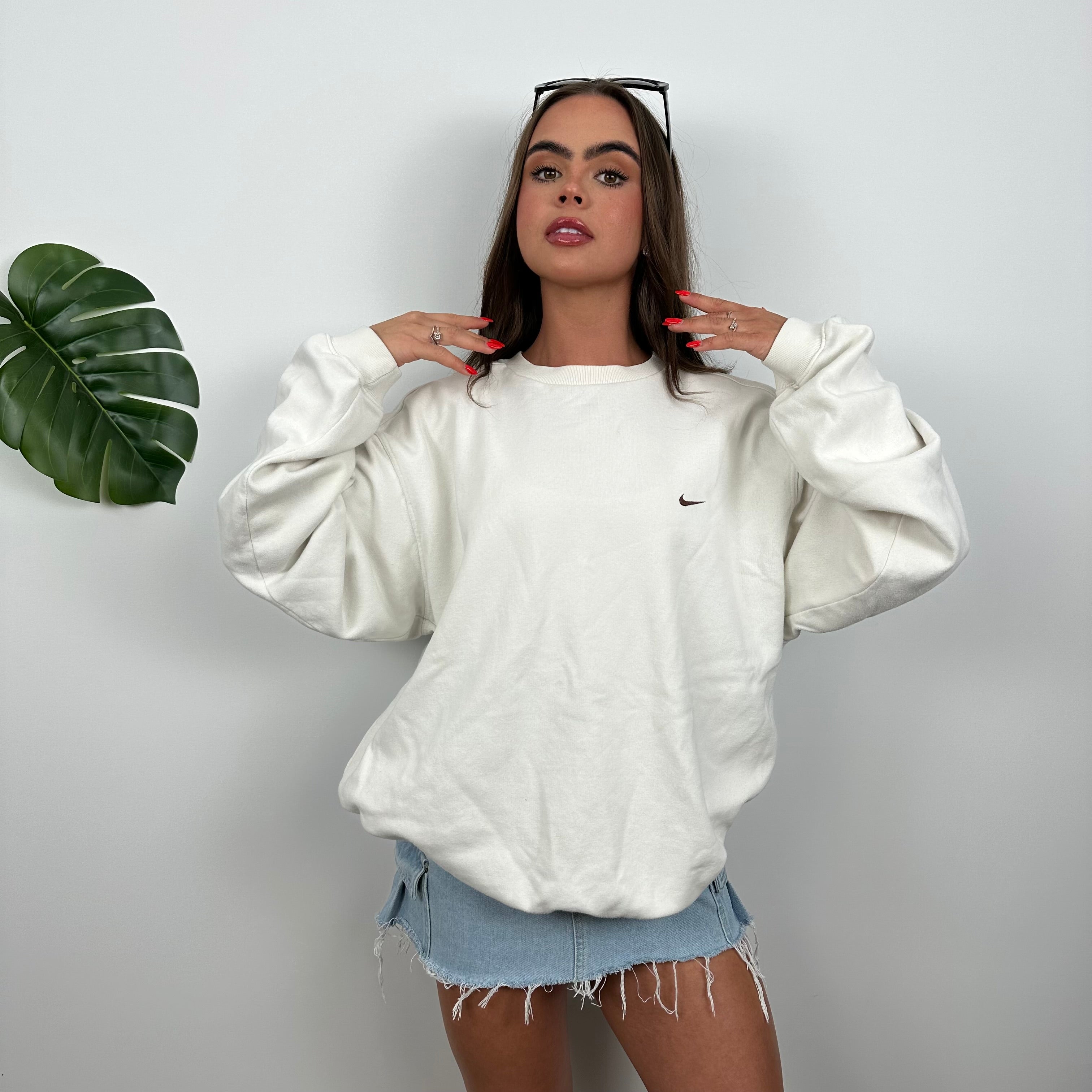 Nike White Embroidered Swoosh Sweatshirt (L)