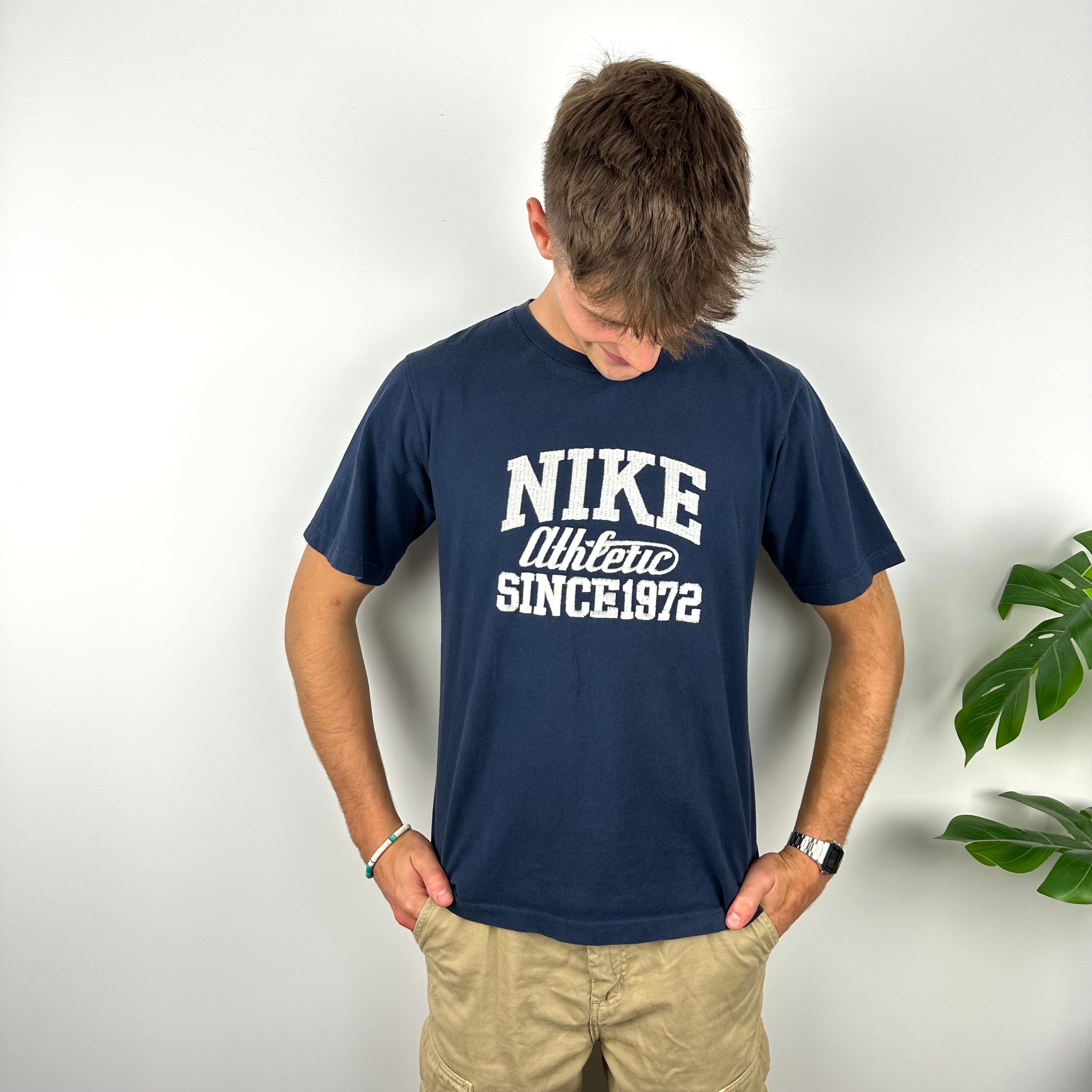 Nike Athletic RARE Navy Embroidered Spell Out T Shirt (M)