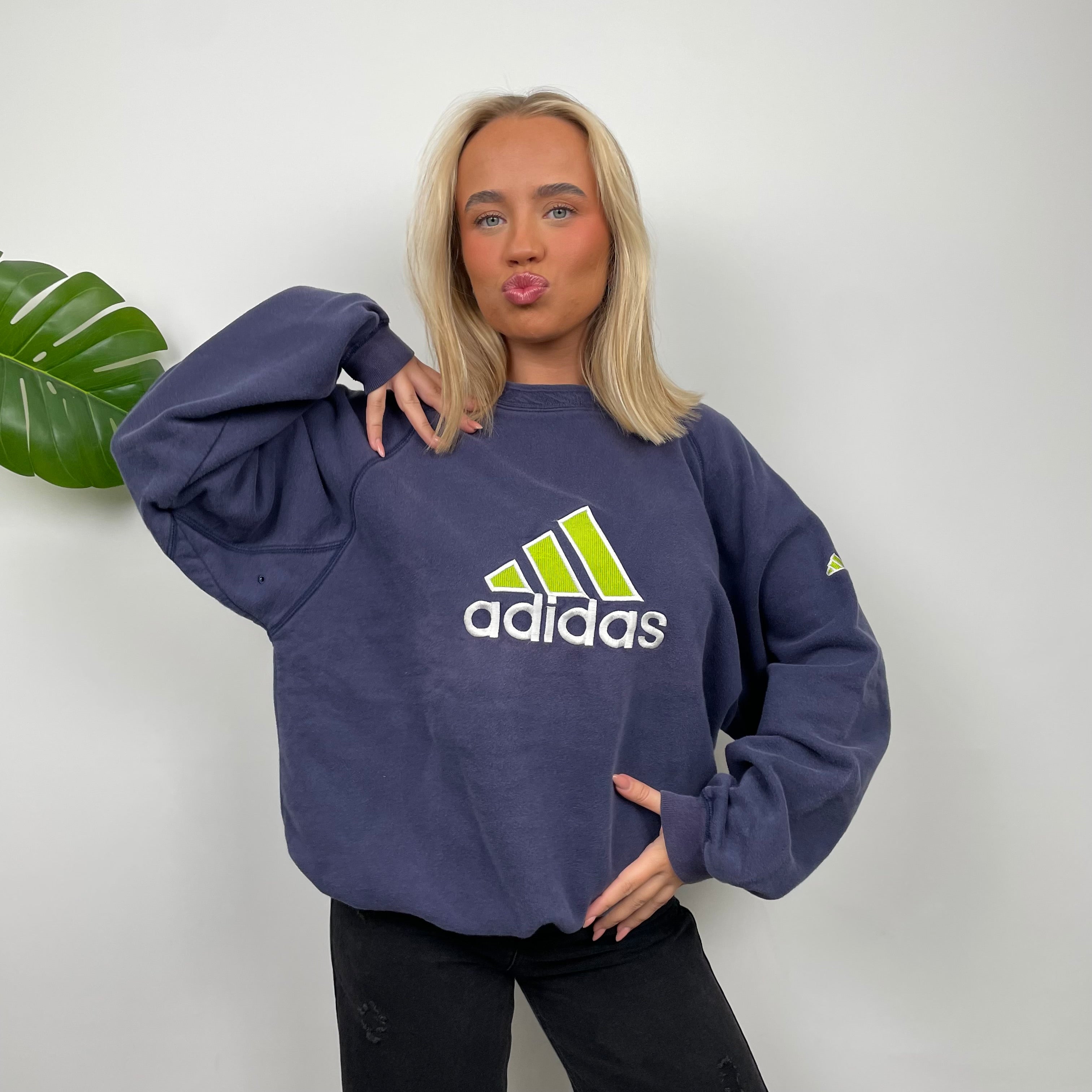 Adidas Navy Embroidered Spell Out Sweatshirt (L)