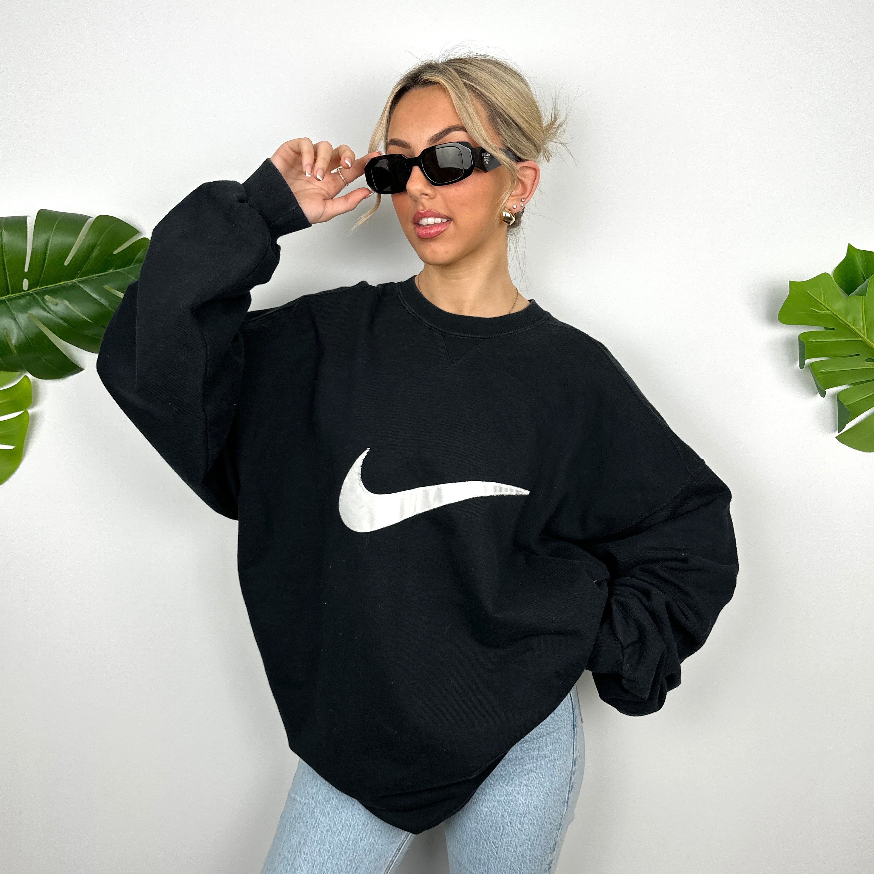 Nike Black Embroidered Swoosh Sweatshirt (XXL)