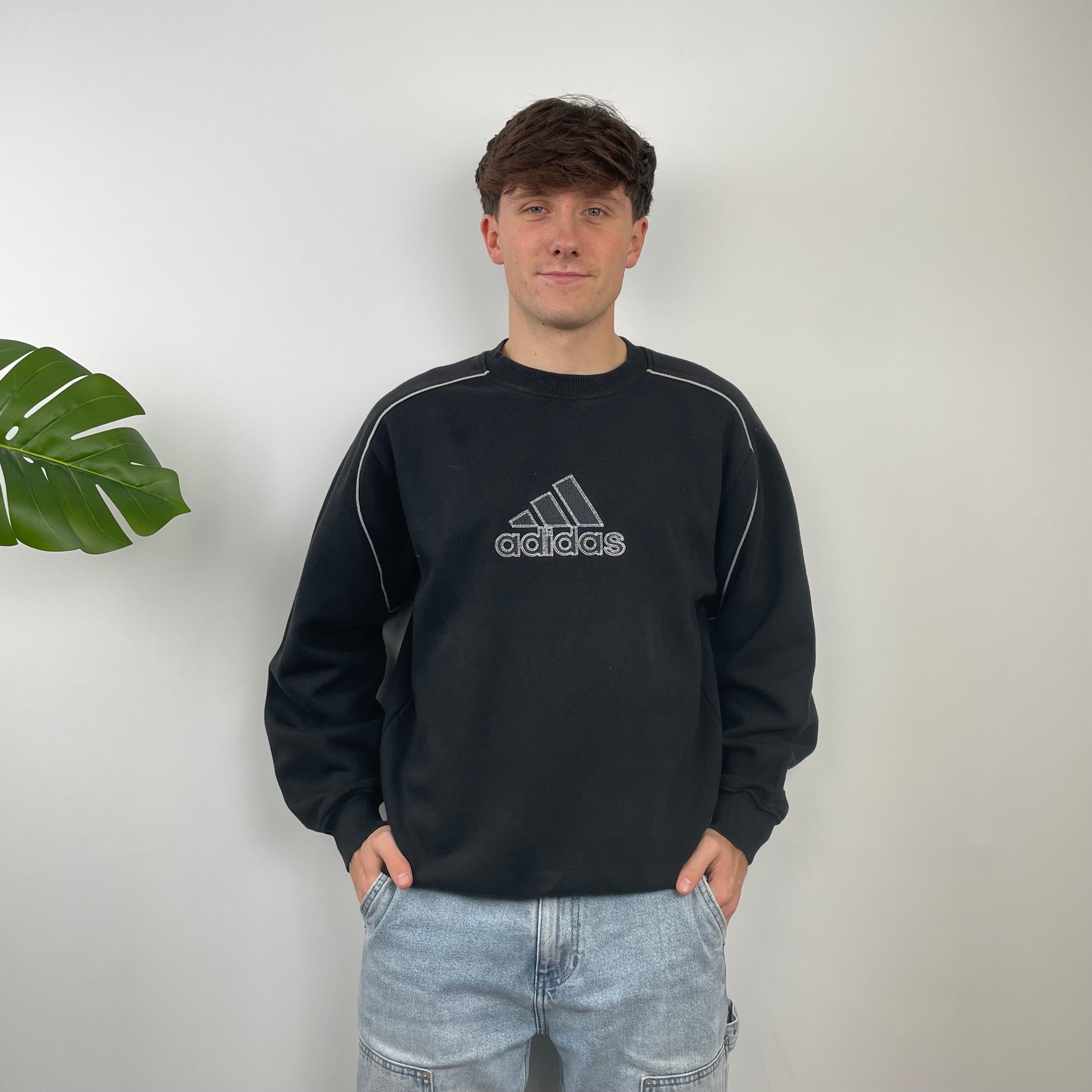 Adidas Black Embroidered Spell Out Sweatshirt (L)