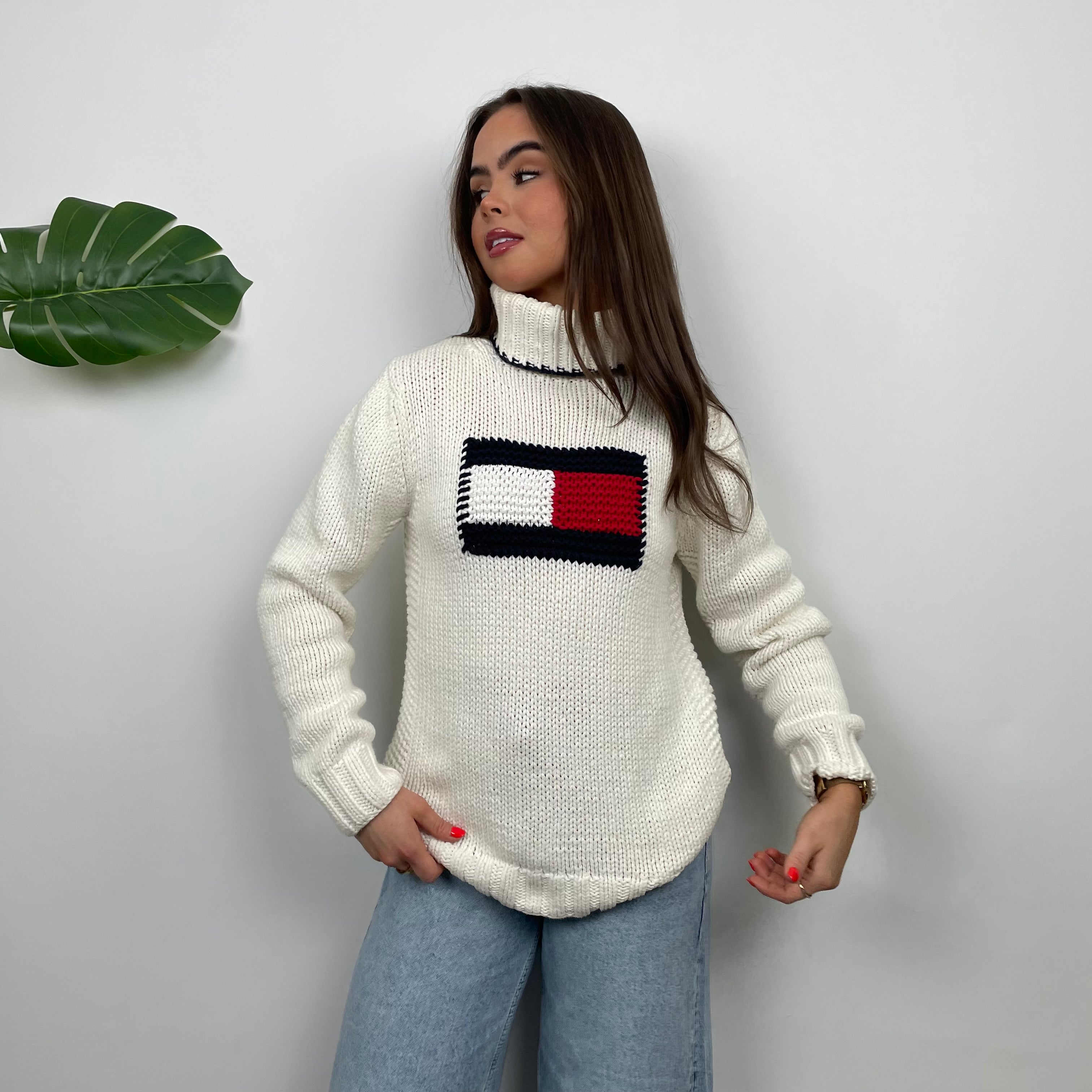 Tommy Hilfiger RARE Cream Logo Knitted Sweater (S)