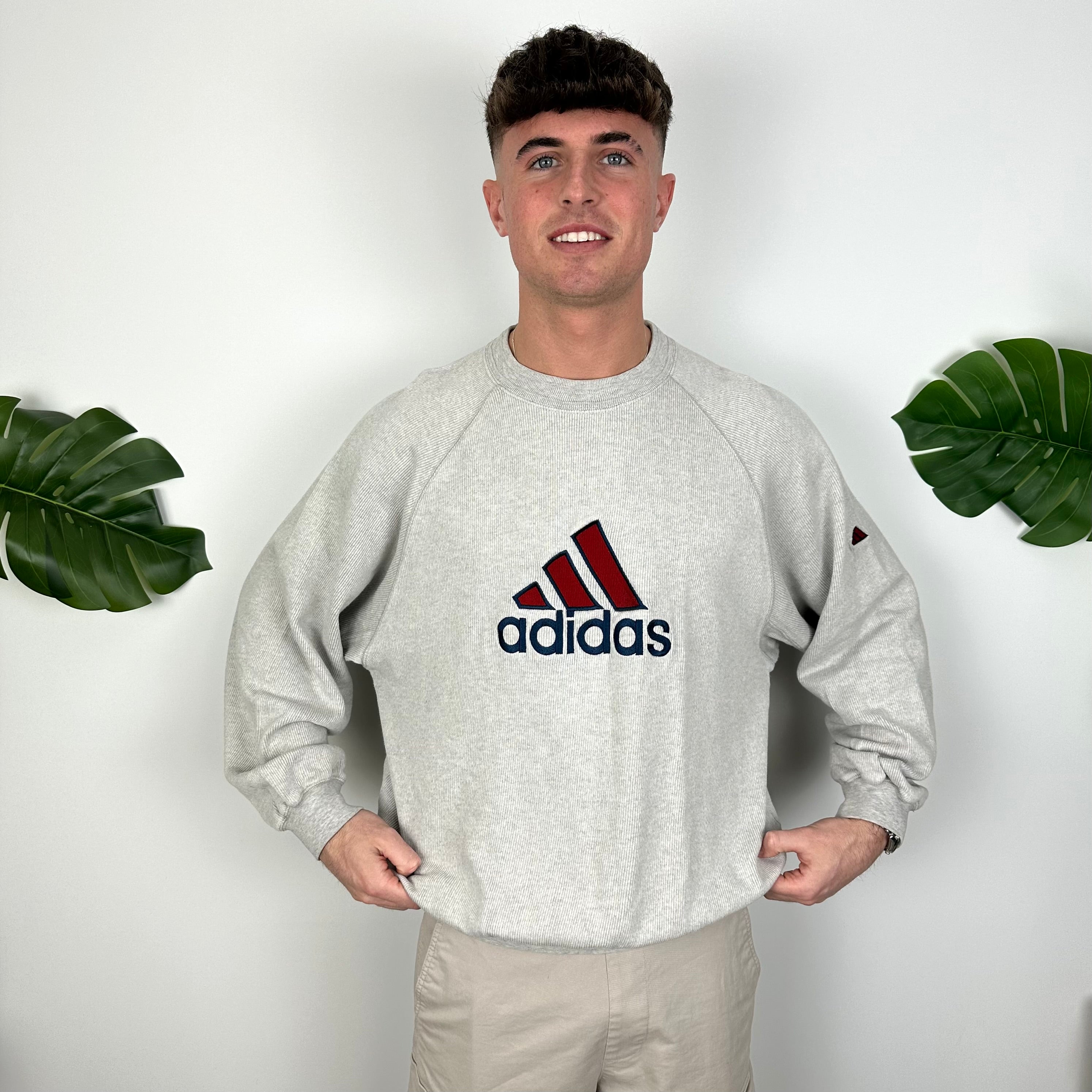 Adidas Grey Embroidered Spell Out Sweatshirt (M)