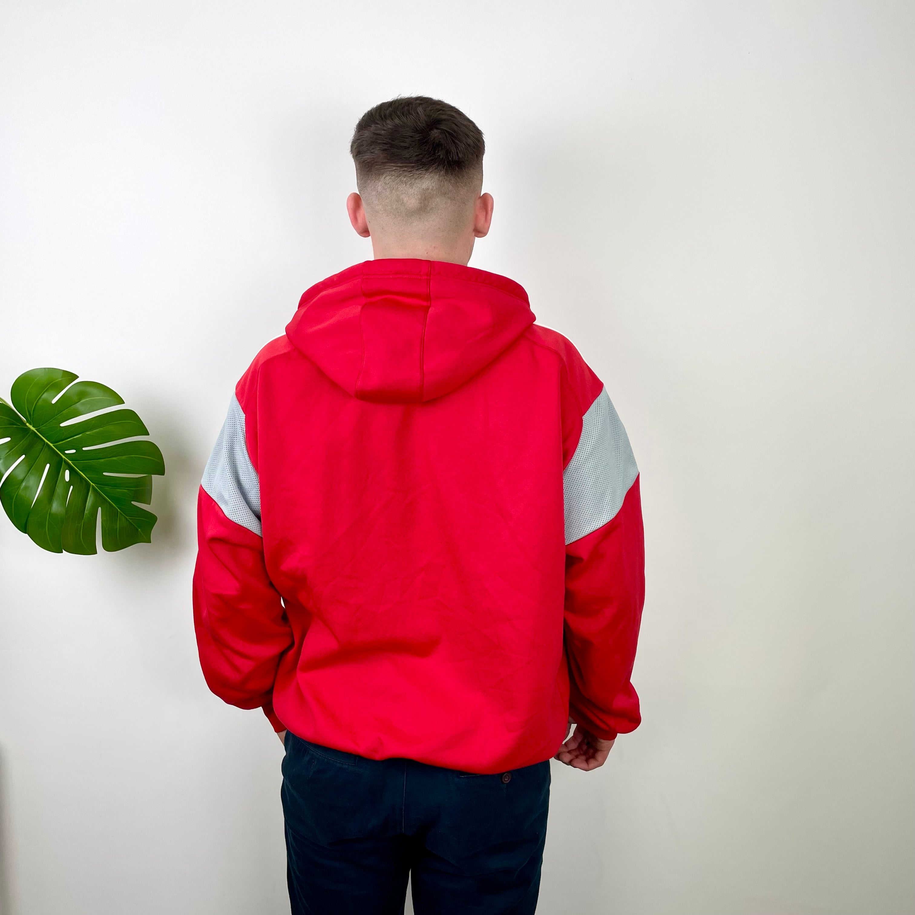 Adidas Red  Embroidered Spell Out Zip Up Hoodie Jacket (L)