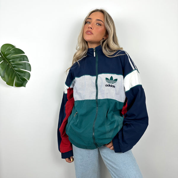 Adidas RARE Embroidered Spell Out Colour Block Zip Up Windbreaker Jacket (M)