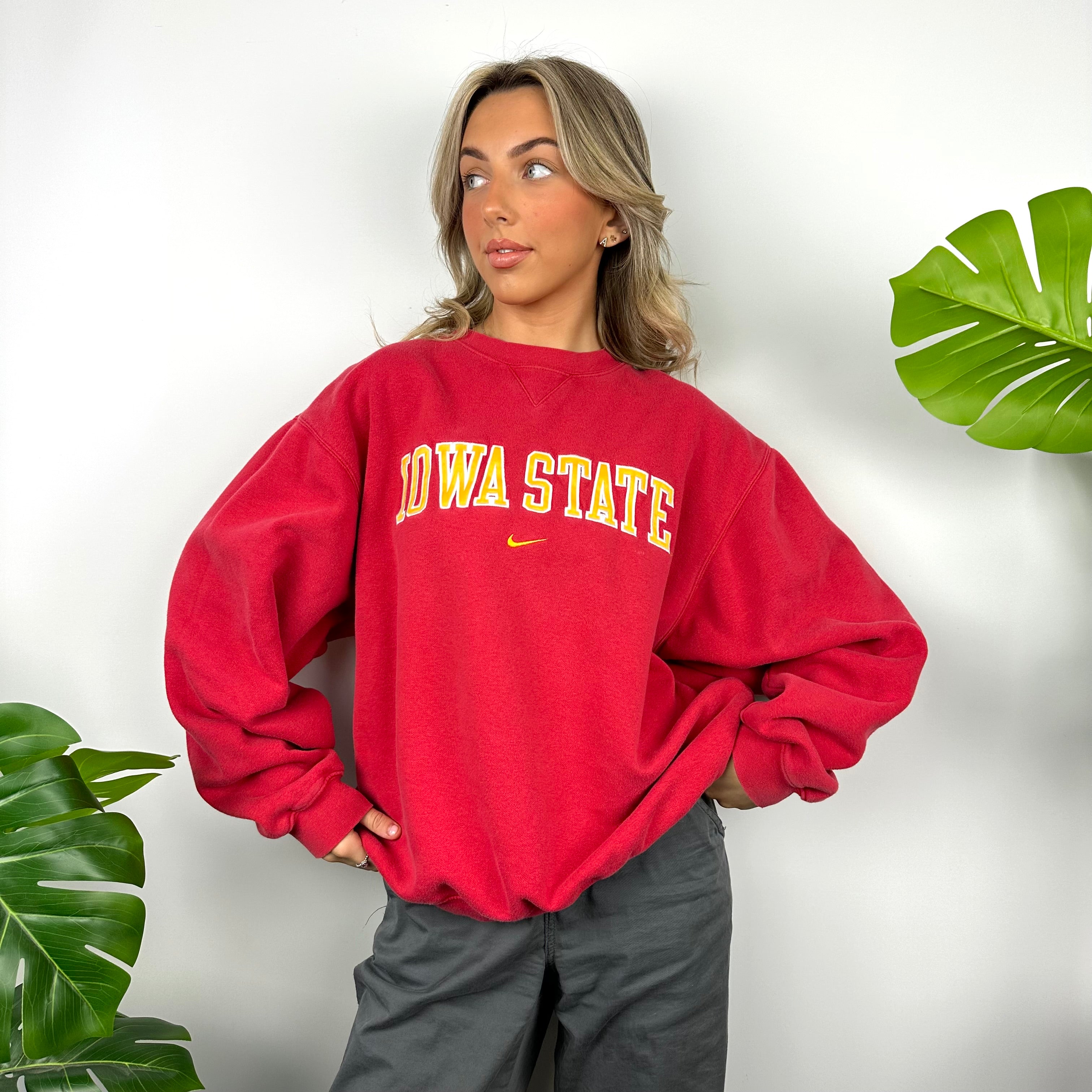 Nike x Iowa Red Embroidered Spell Out Sweatshirt (L)