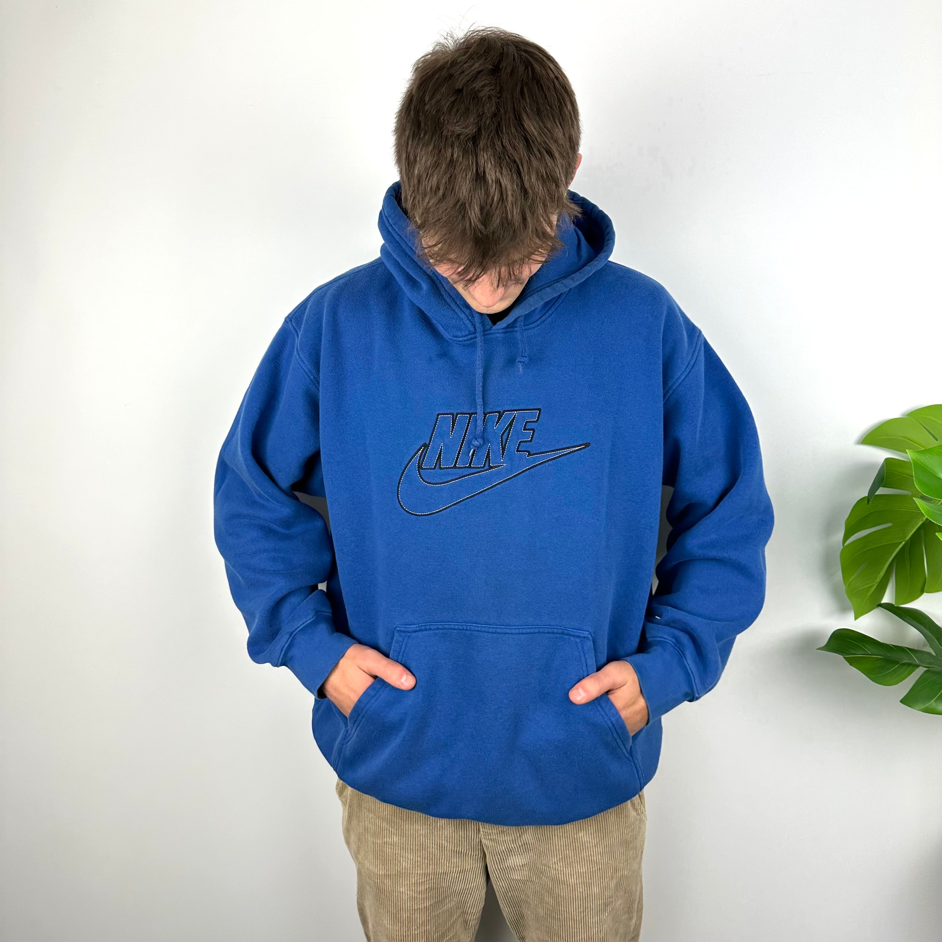 Nike Blue Embroidered Spell Out Hoodie (L)