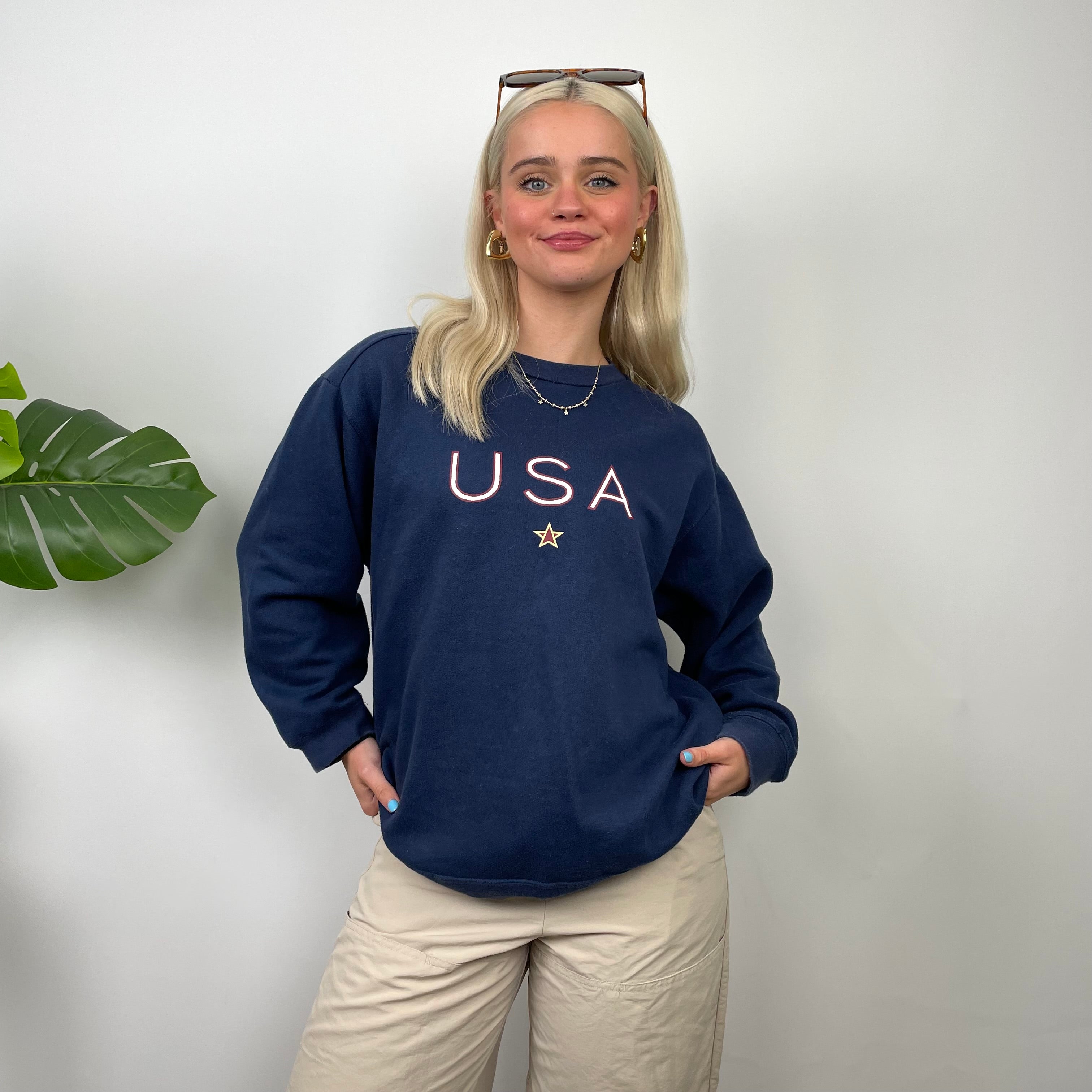 Nike X USA Navy Embroidered Spell Out Sweatshirt (S)