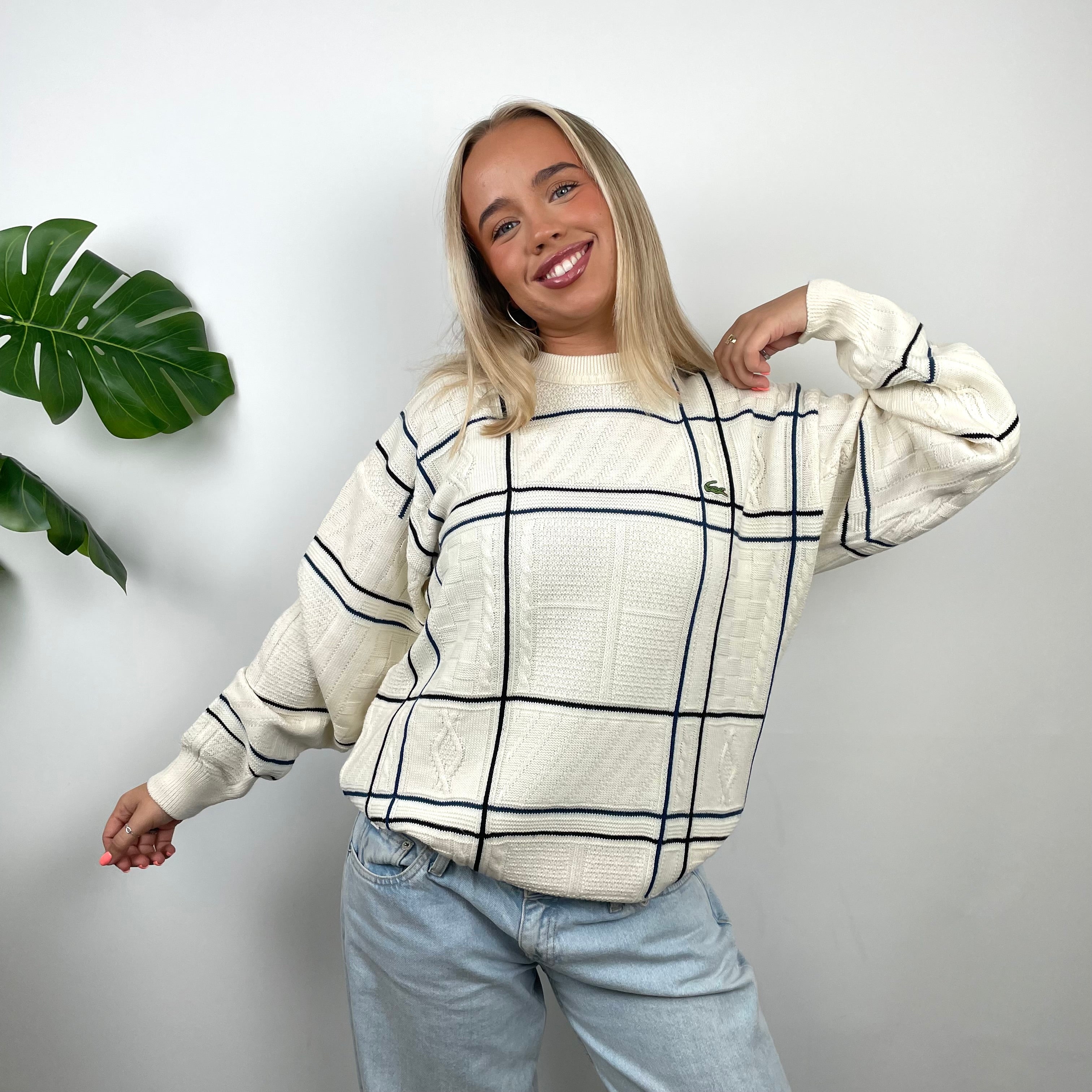 Lacoste RARE Cream Embroidered Logo Knitted Sweater (S)
