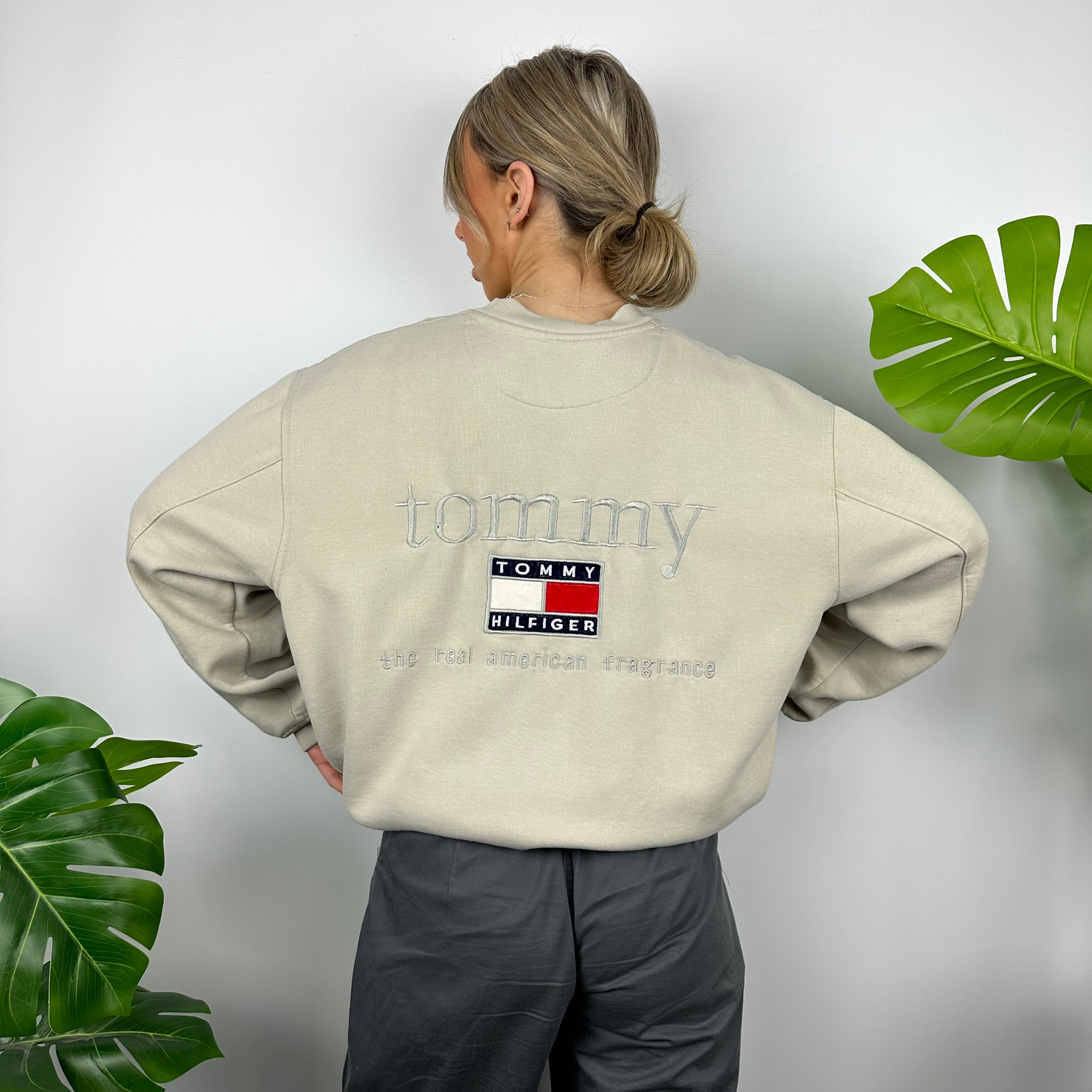 Tommy Hilfiger Beige Embroidered Spell Out Sweatshirt (XL)