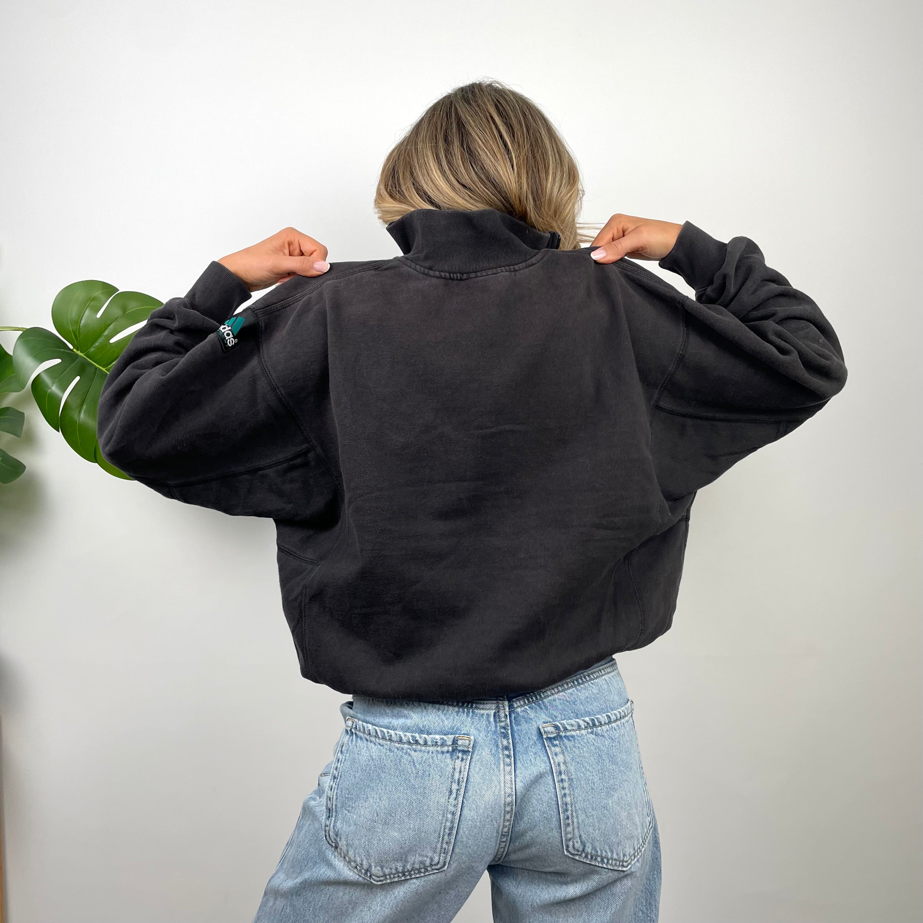 Adidas Equipment RARE Black Embroidered Spell Out Quarter Zip Up (S)