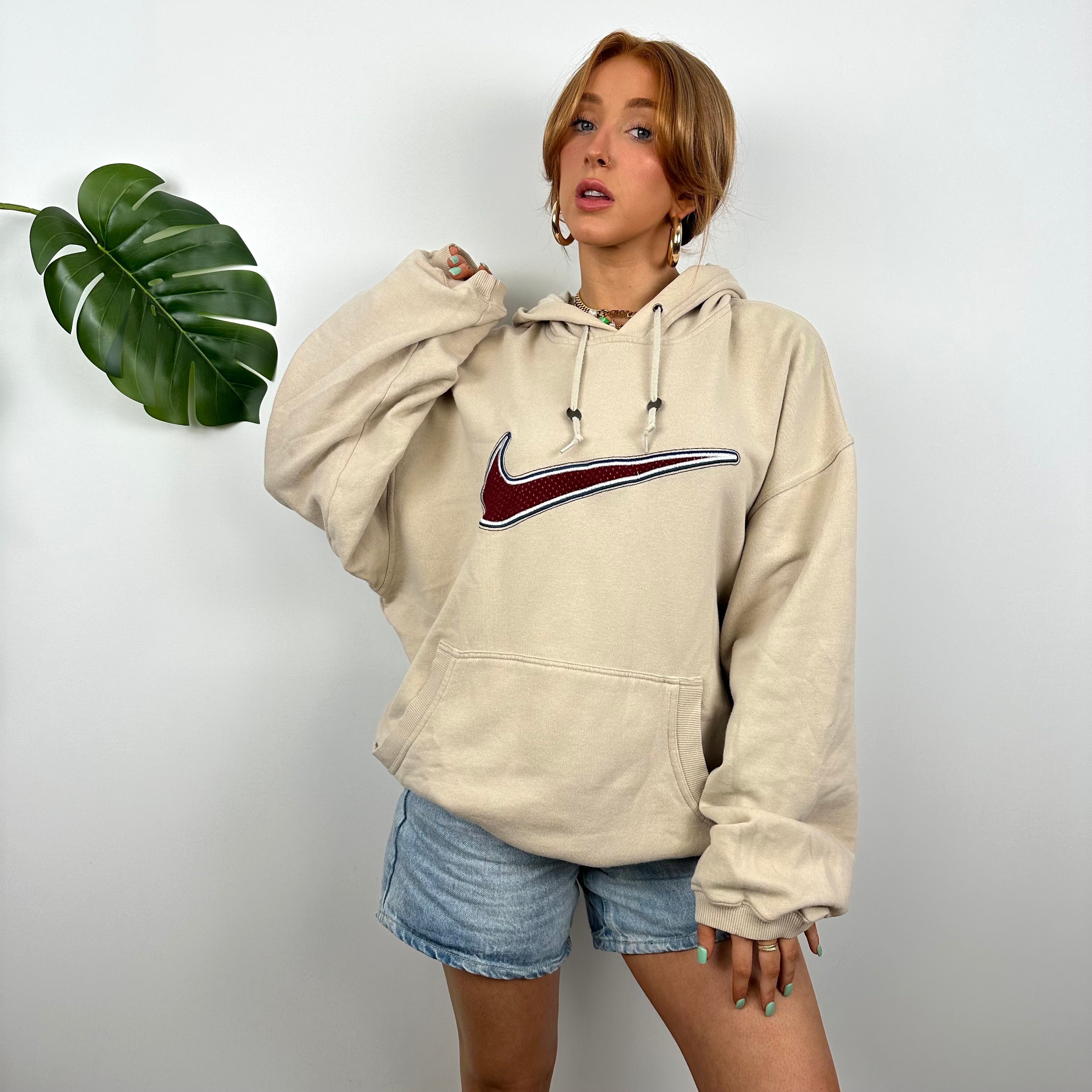 Nike Cream Embroidered Swoosh Hoodie (L)