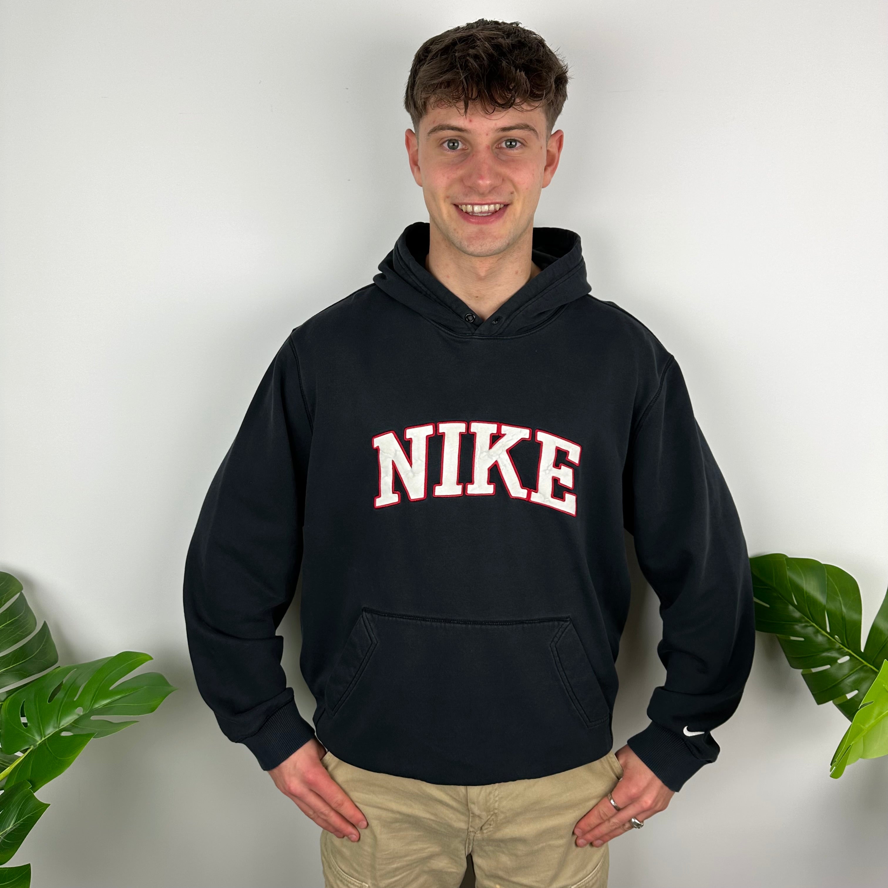 Nike Black Embroidered Spell Out Zip Up Hoodie (L)