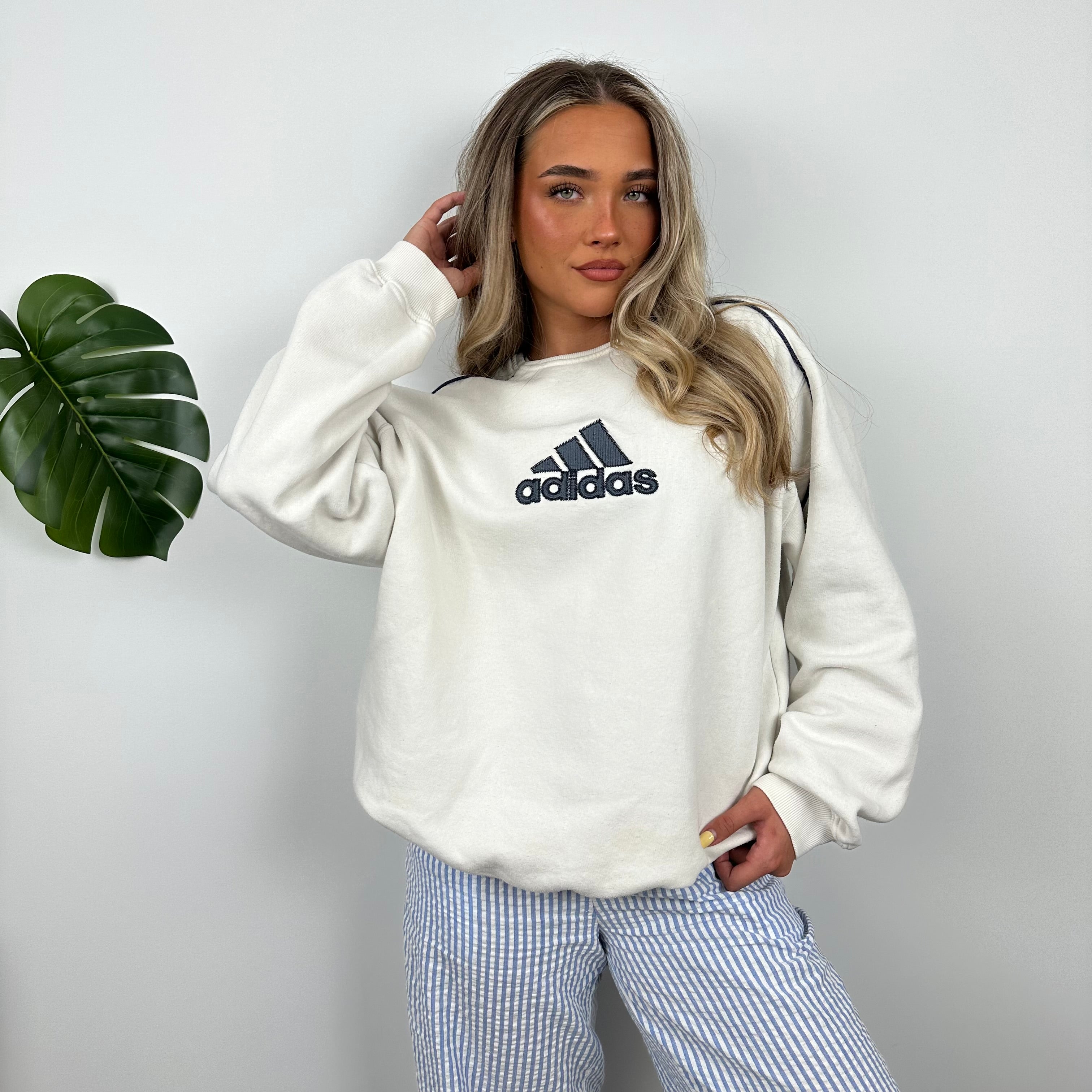 Adidas White Embroidered Spell Out Sweatshirt (M)