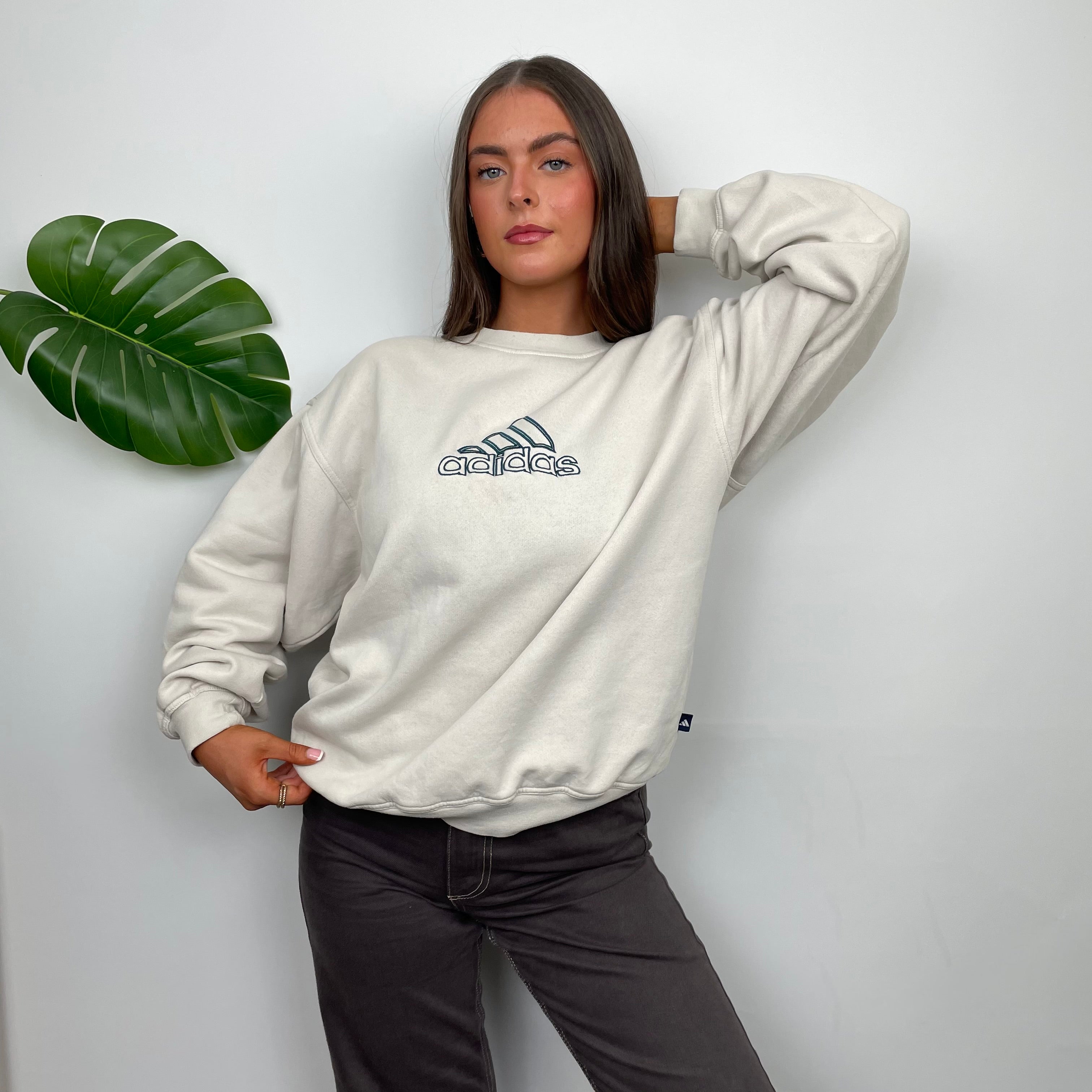 Adidas RARE Cream Embroidered Spell Out Sweatshirt (M)