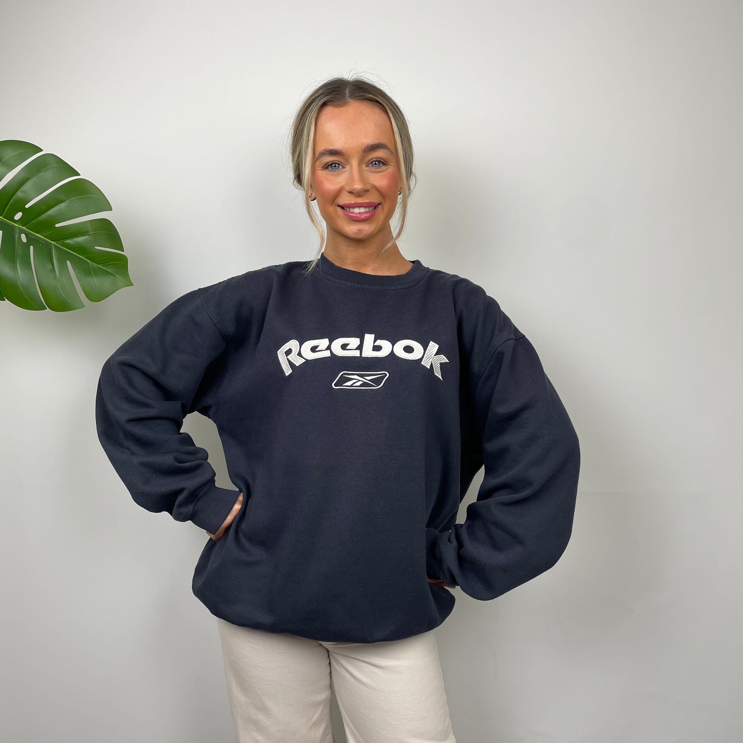 Reebok Navy Embroidered Spell Out Sweatshirt (M)