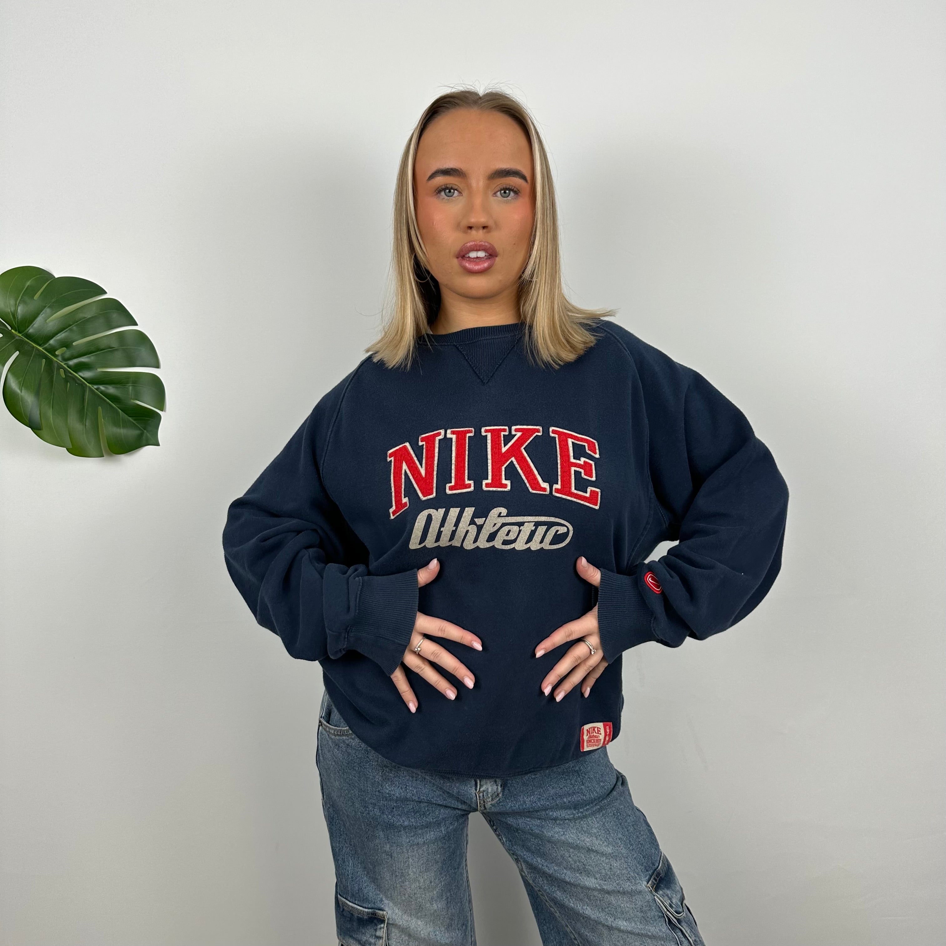 Nike Athletic Navy Embroidered Spell Out Sweatshirt (L)