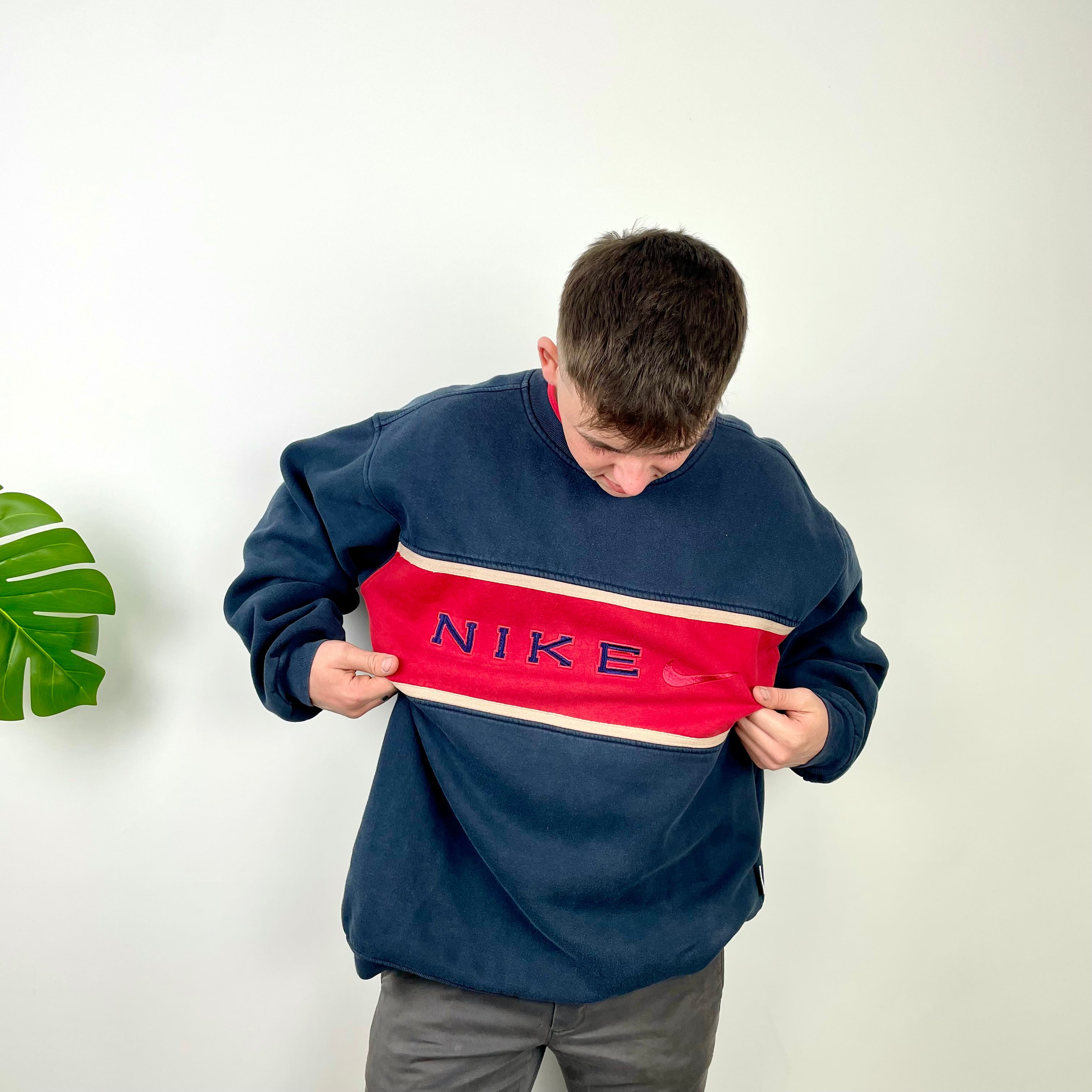 Nike Navy Embroidered Swoosh Sweatshirt (XL)