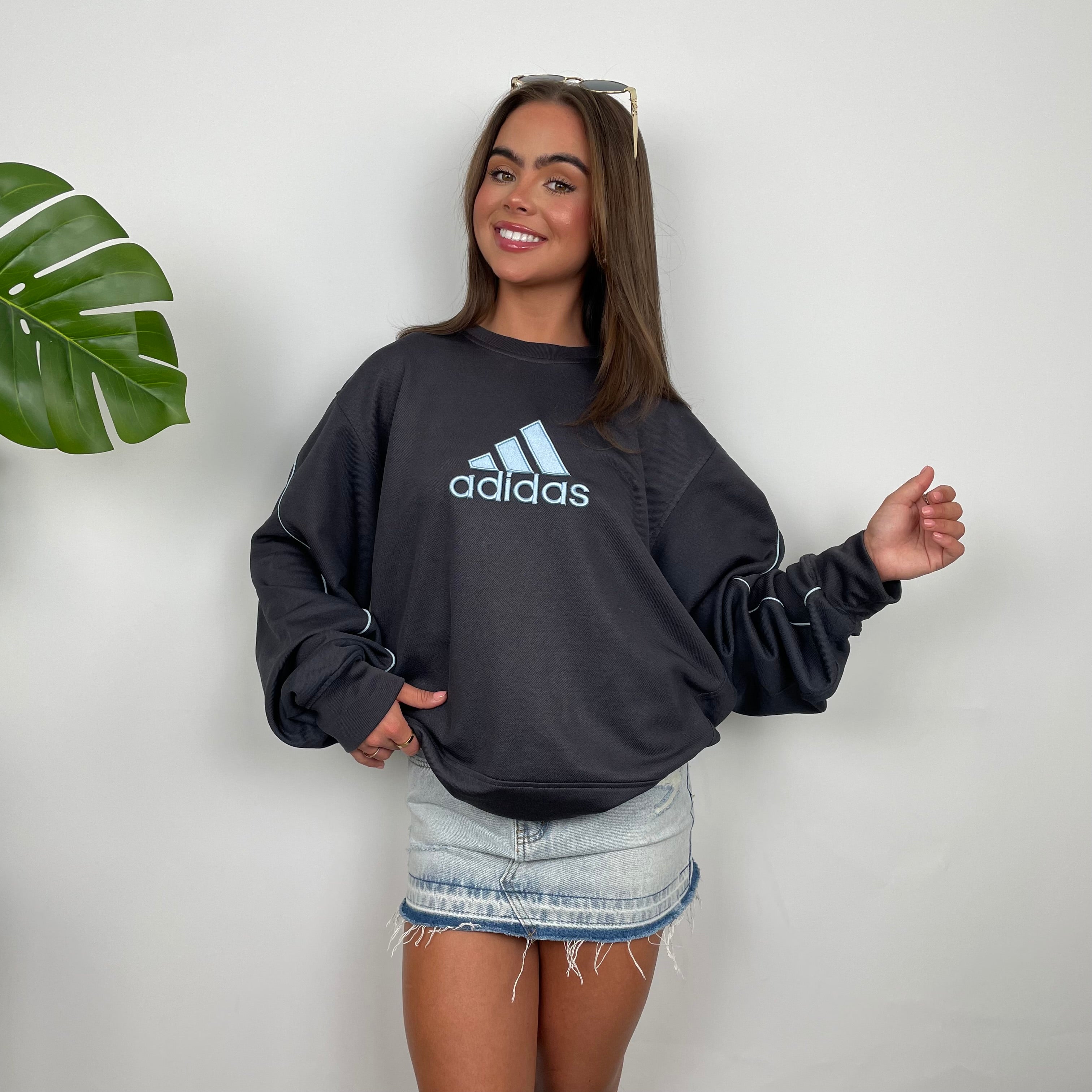 Adidas Charcoal Grey Embroidered Spell Out Sweatshirt (L)