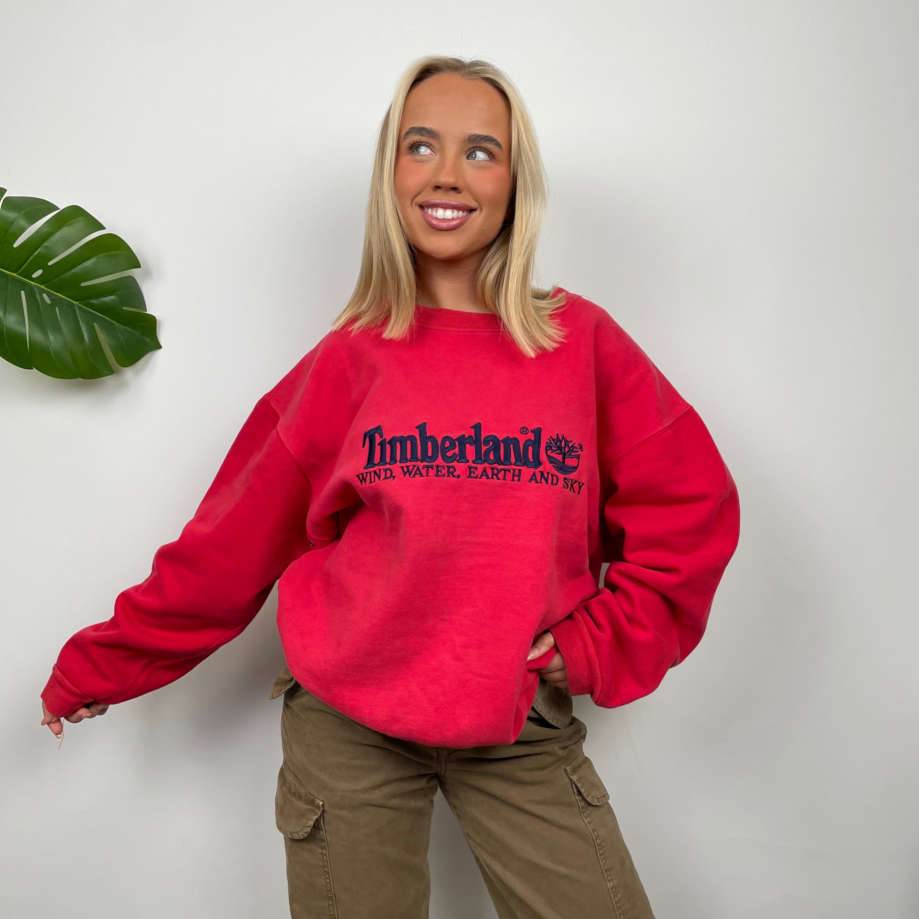 Timberland Red Embroidered Spell Out Sweatshirt (M)