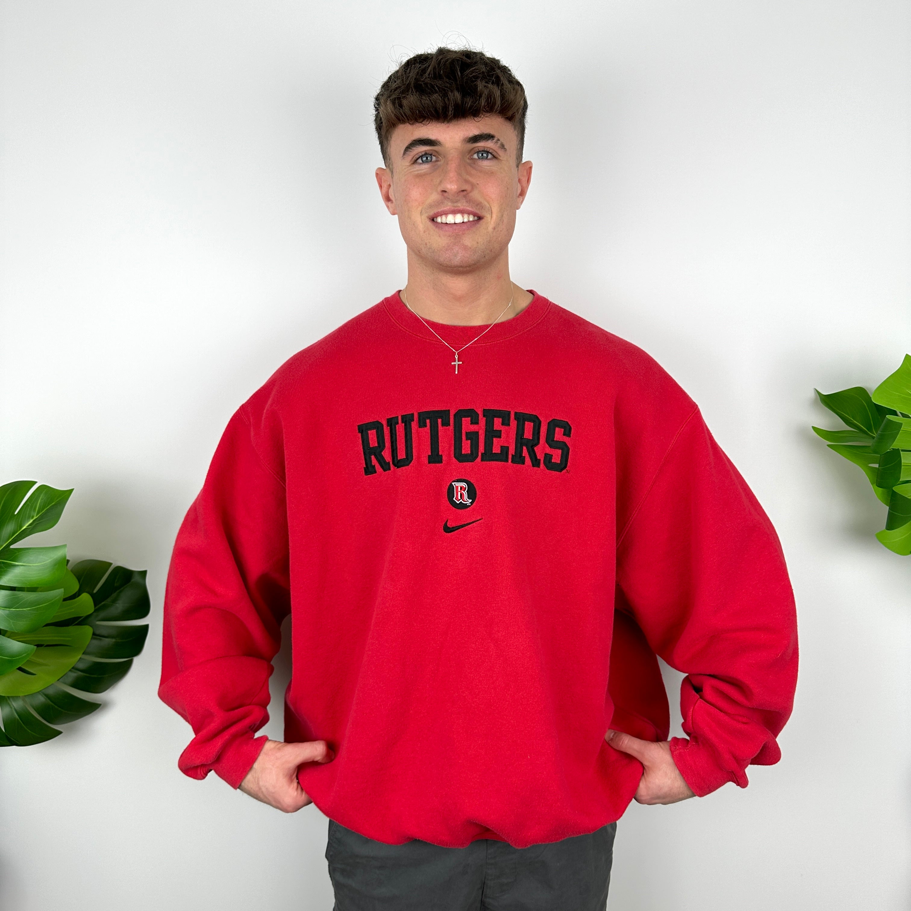 Nike x Rutgers Red Embroidered Spell Out Sweatshirt (XXL)