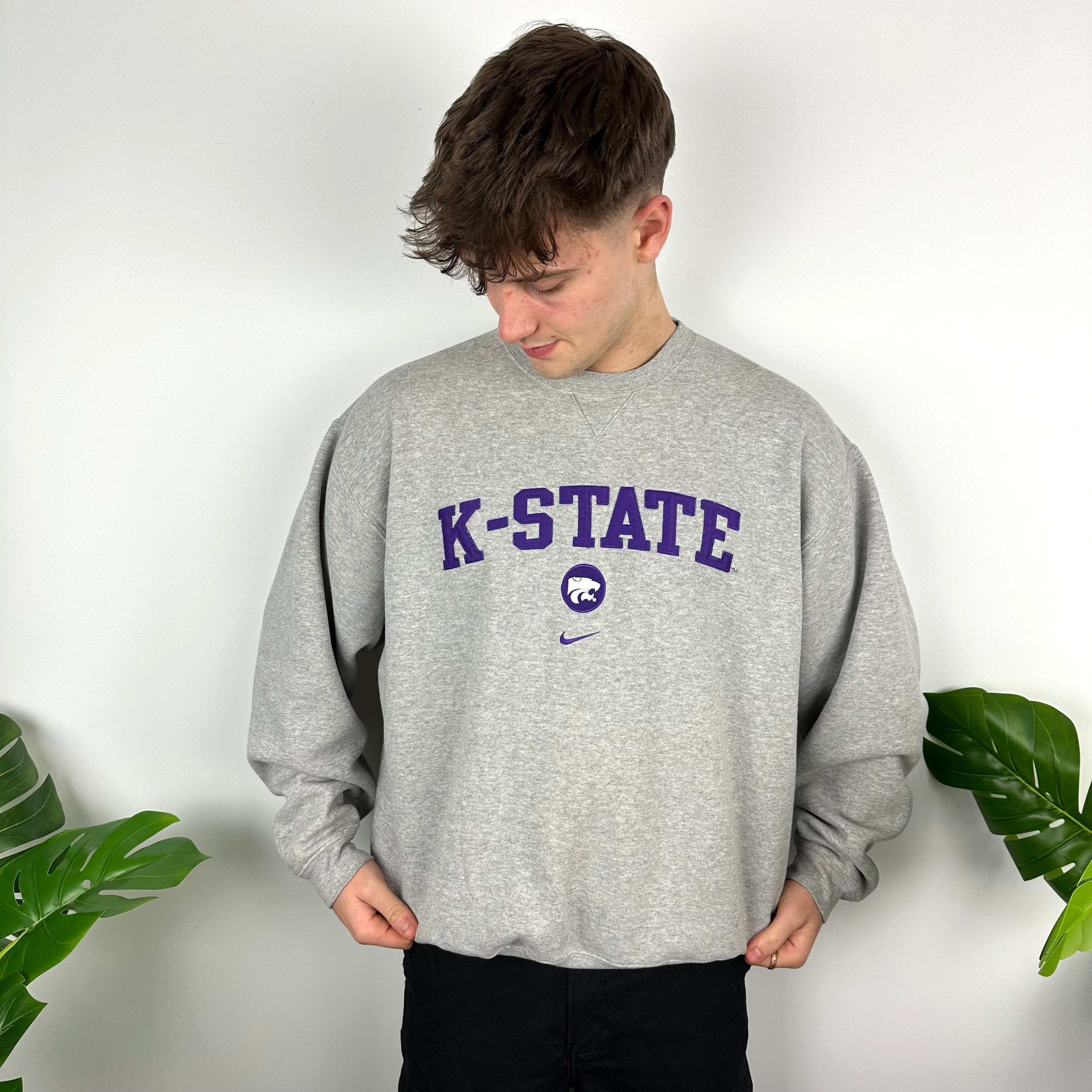 Nike x K State Grey Embroidered Spell Out Sweatshirt (XL)