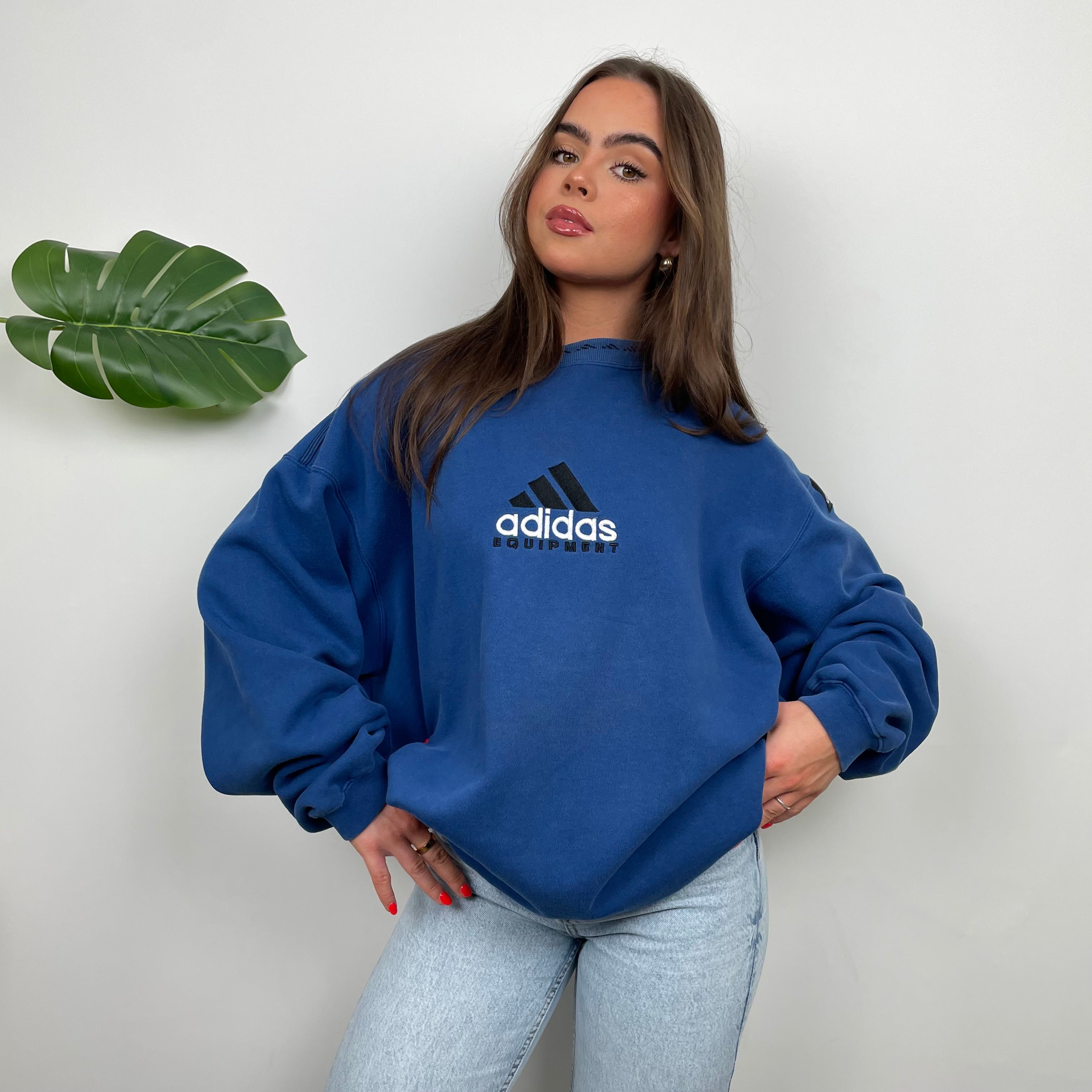 Adidas Equipment Blue Embroidered Spell Out Sweatshirt (XL)