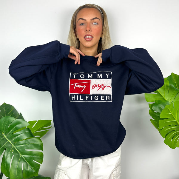 Tommy Hilfiger Navy Embroidered Spell Out Sweatshirt as worn by Annalivia Hynds (M)