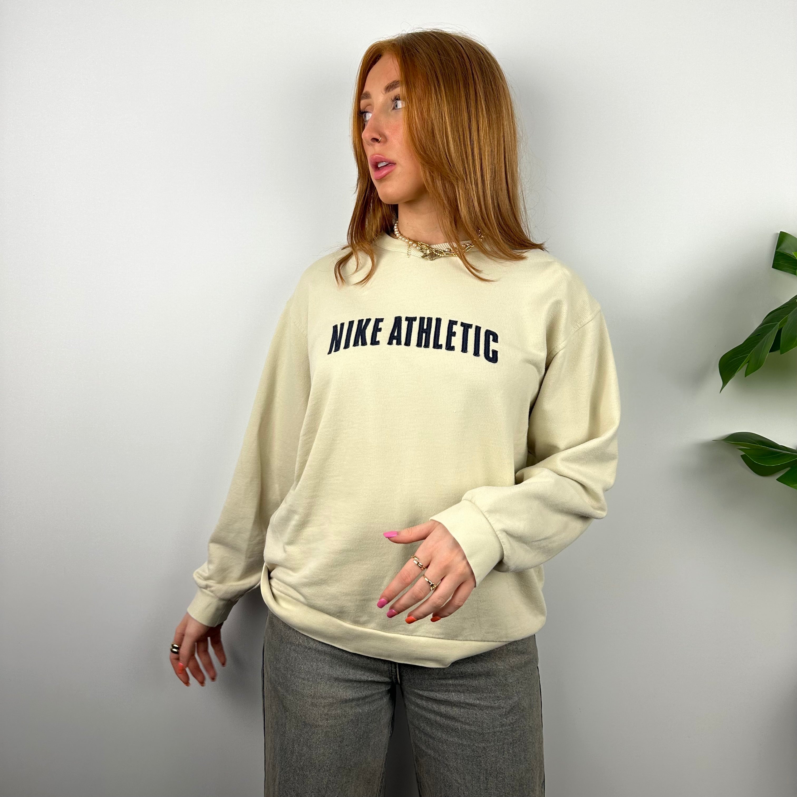 Nike Athletic RARE Cream Embroidered Spell Out Sweatshirt (S)