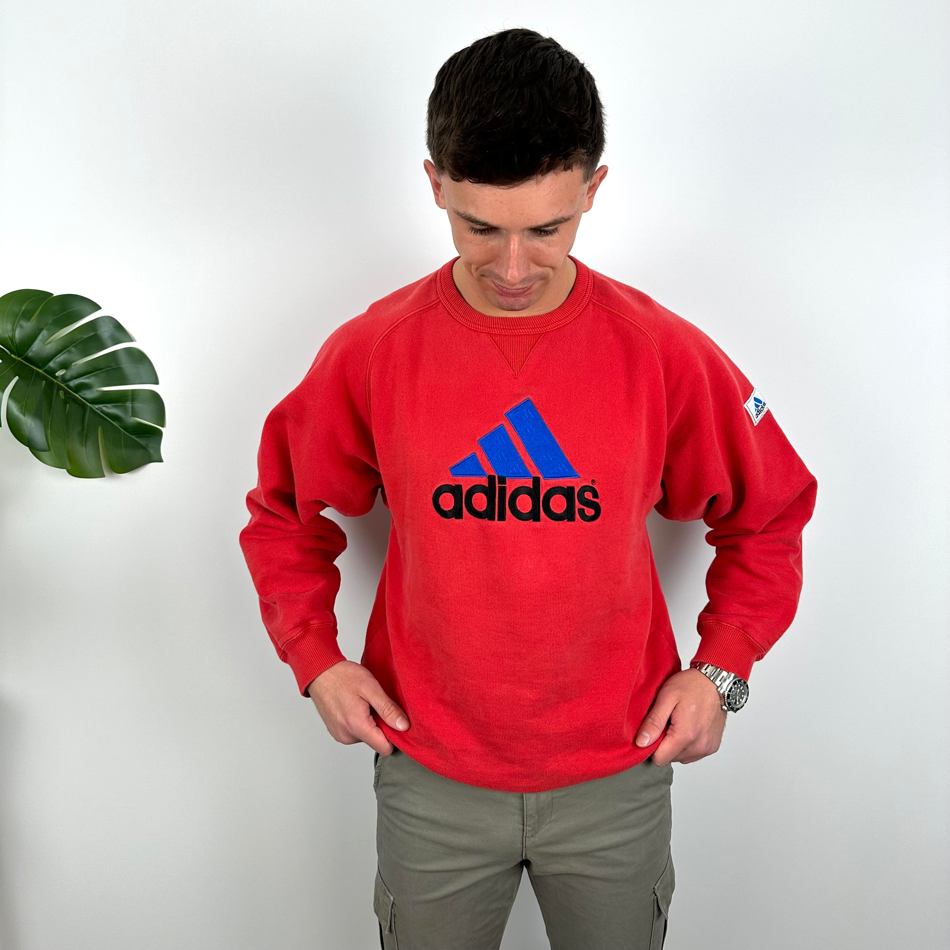 Adidas Red Embroidered Spell Out Sweatshirt (L)