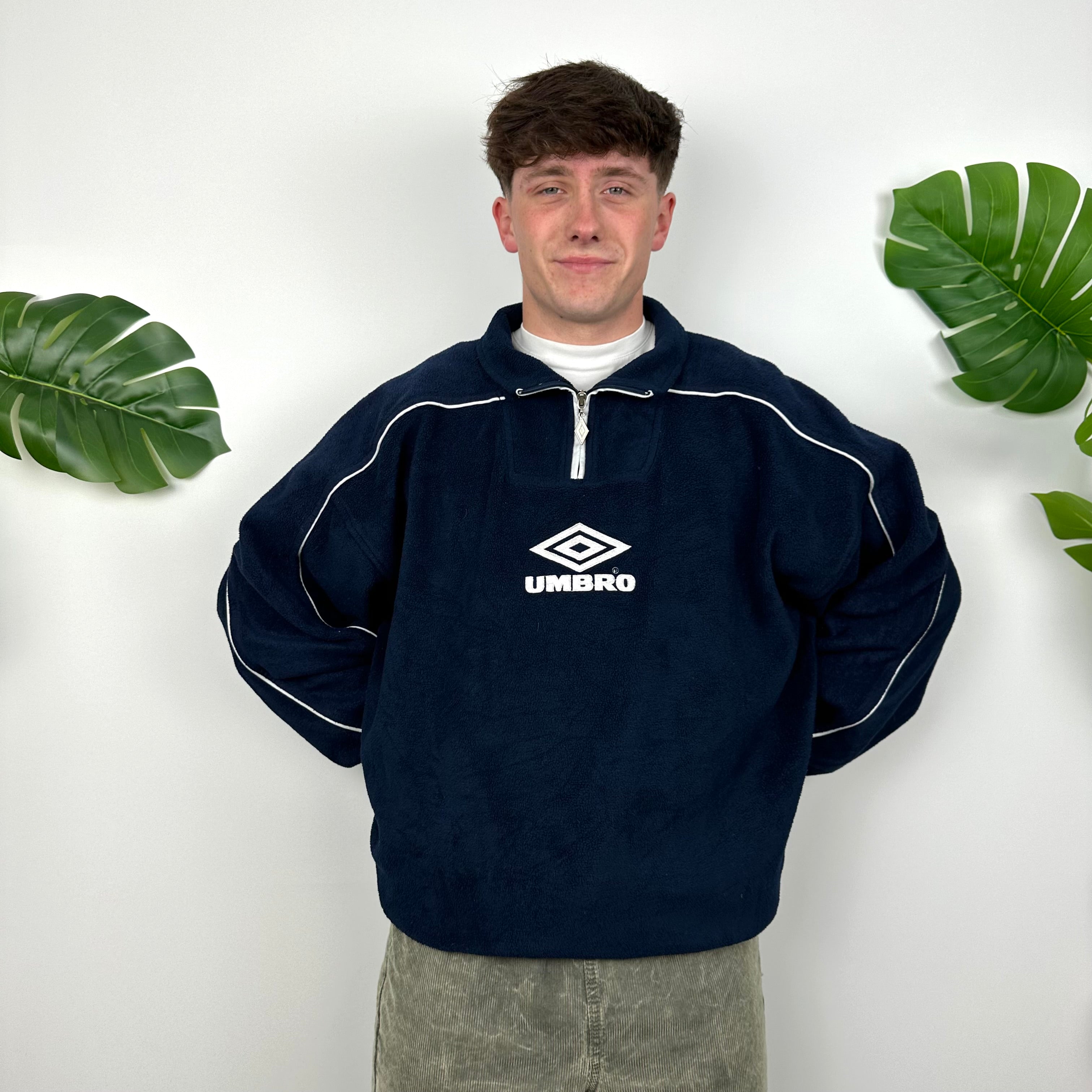 Umbro Navy Embroidered Spell Out Teddy Bear Fleece Quarter Zip