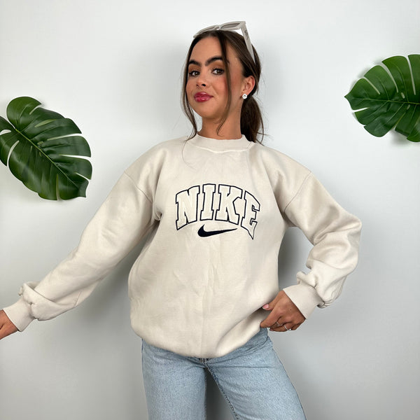 Nike Cream Embroidered Spell Out Sweatshirt (S)