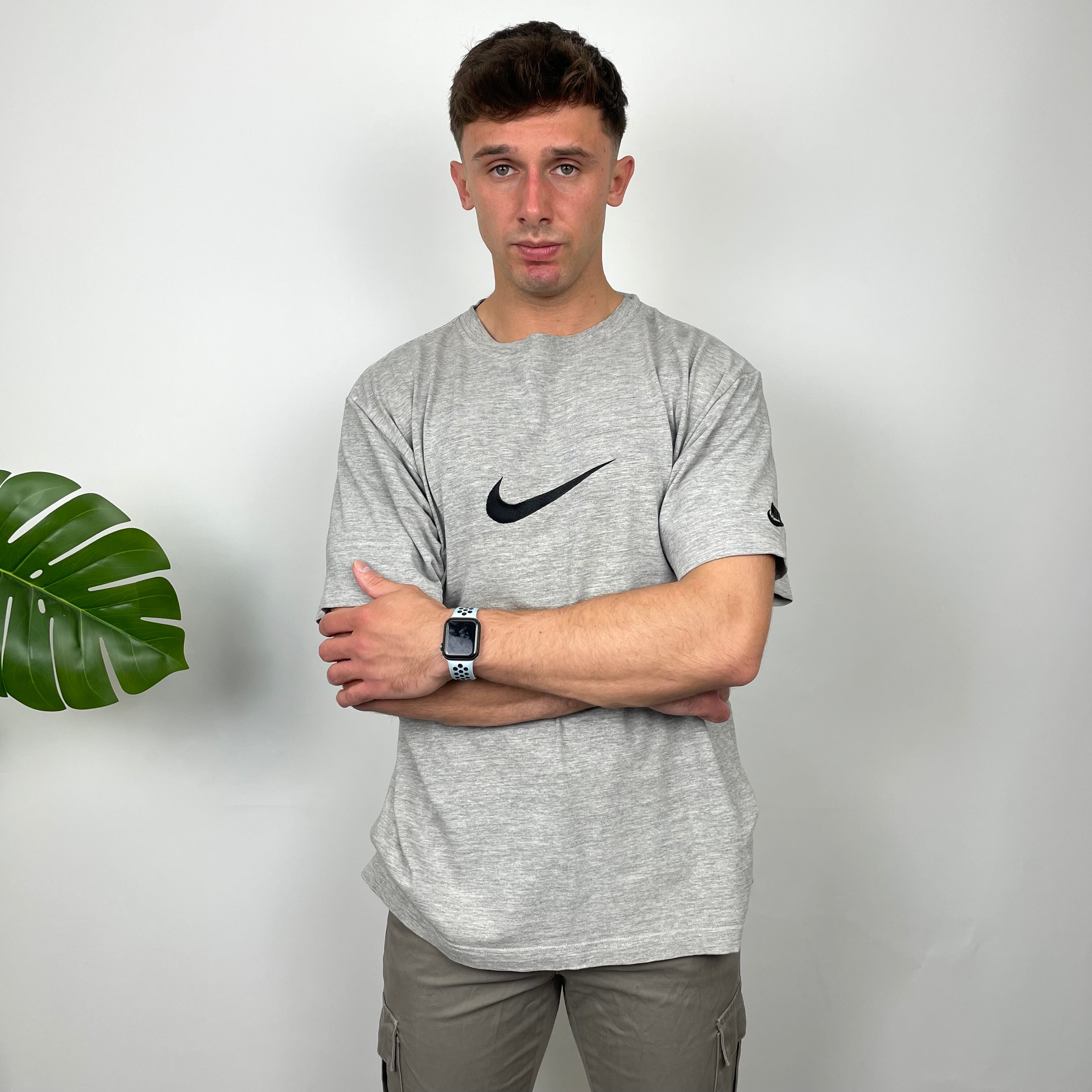 Nike Grey Embroidered Swoosh T Shirt (M)