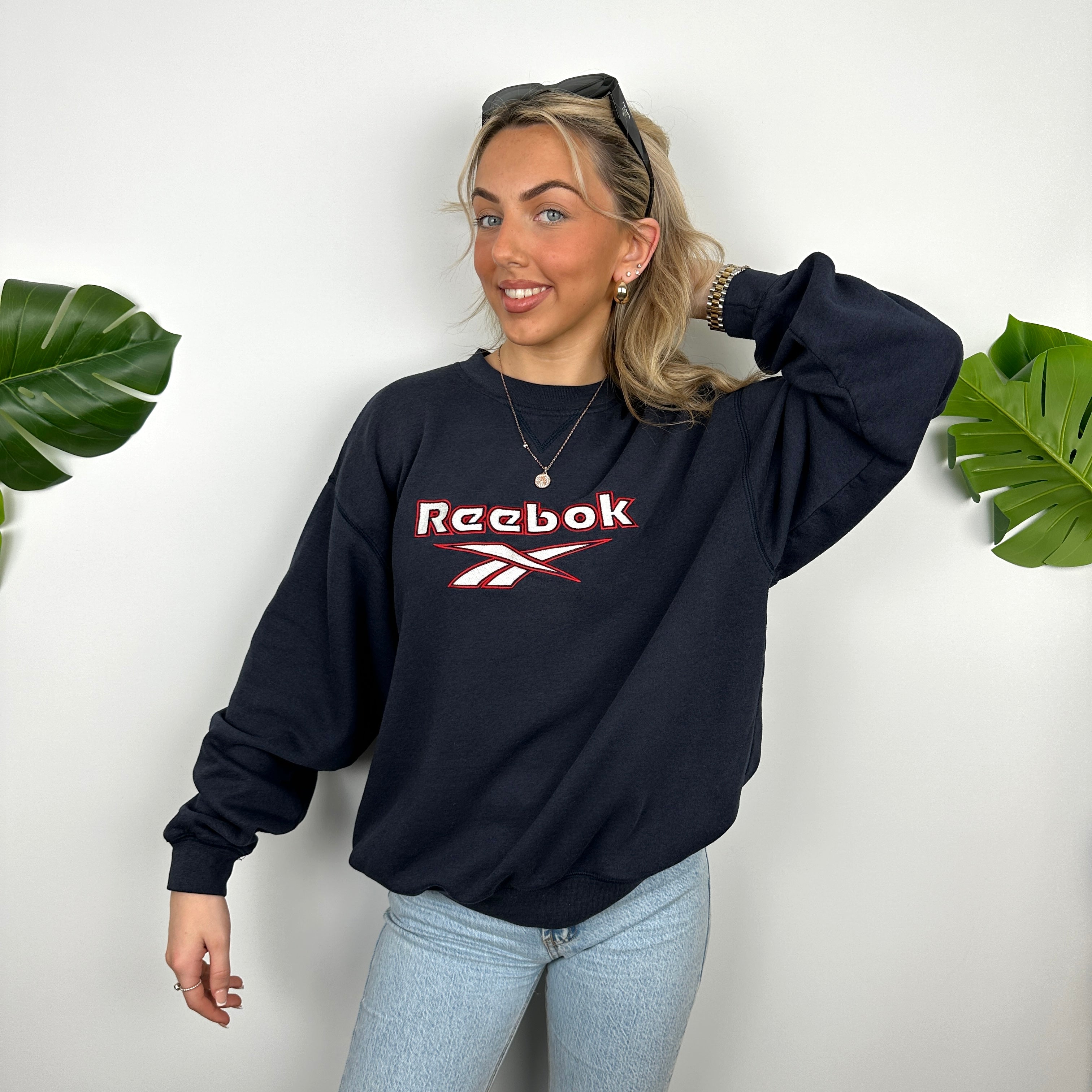 Reebok Navy Embroidered Spell Out Sweatshirt (M)