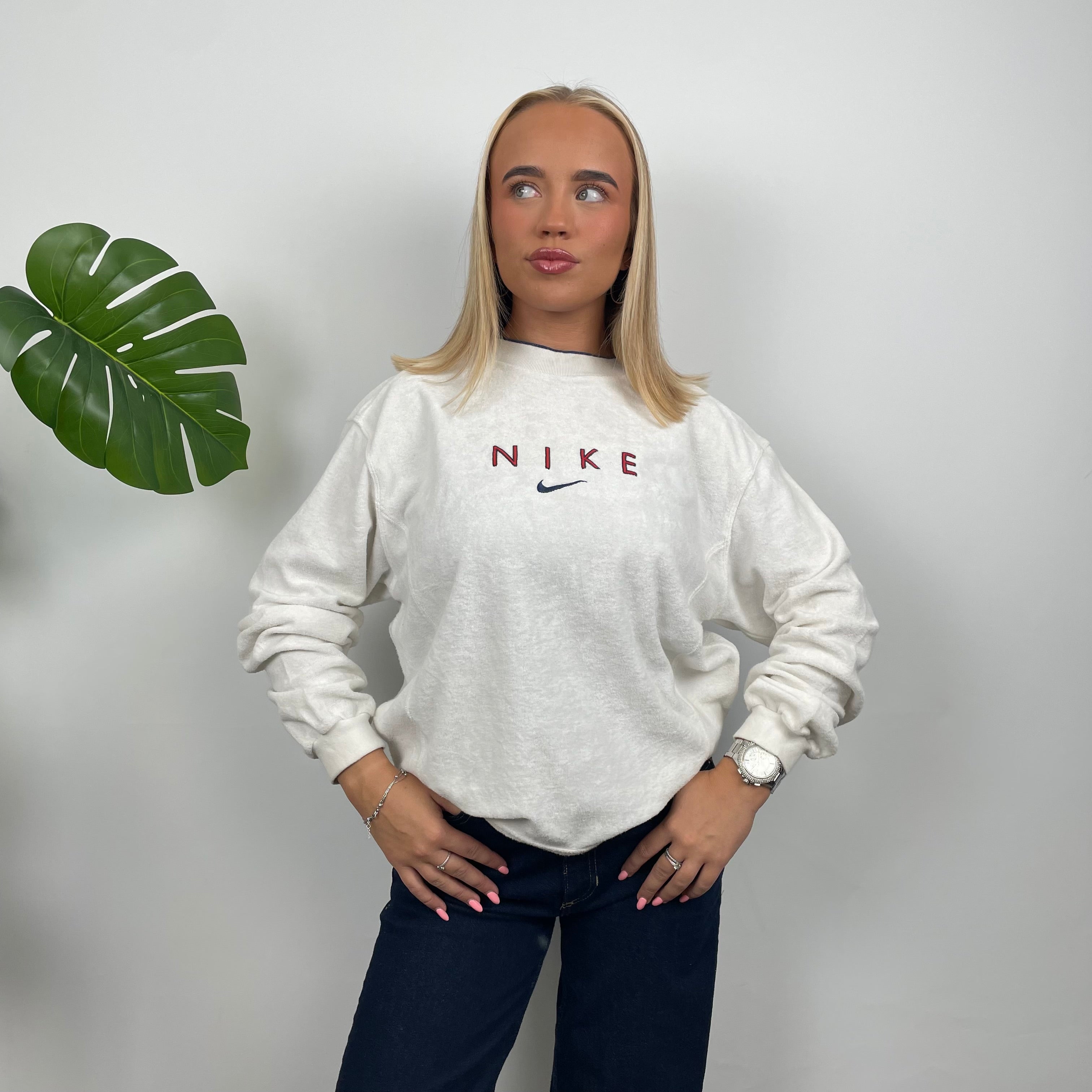 Nike RARE White Embroidered Spell Out Sweatshirt (M)