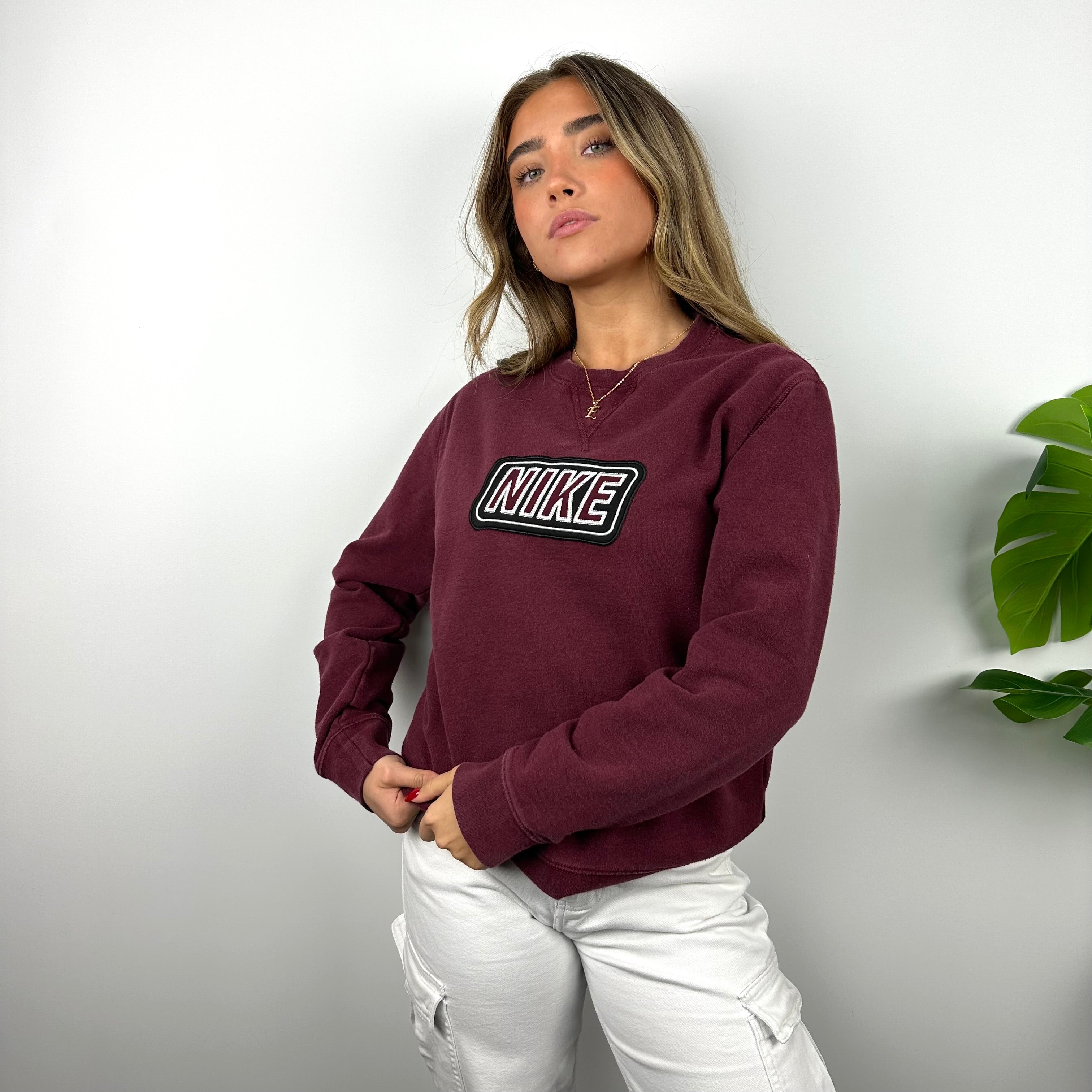 Nike Maroon Embroidered Spell Out Sweatshirt (M)