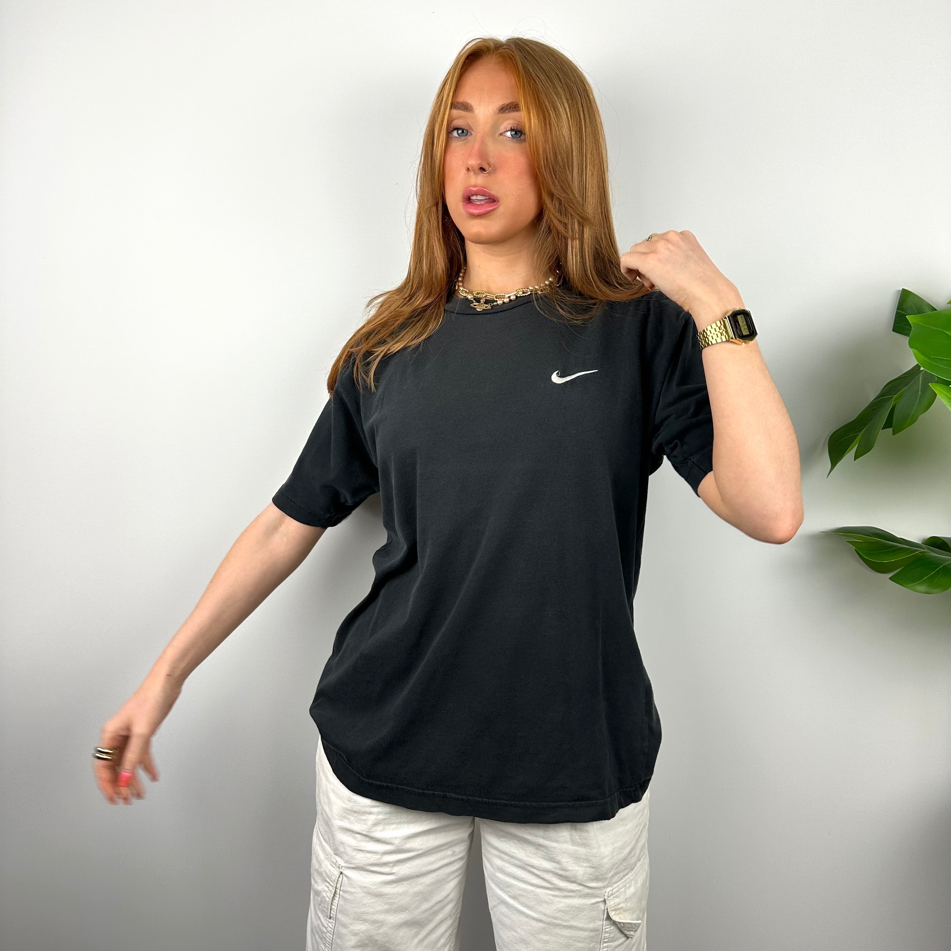 Nike RARE Black Embroidered Swoosh T Shirt (M)