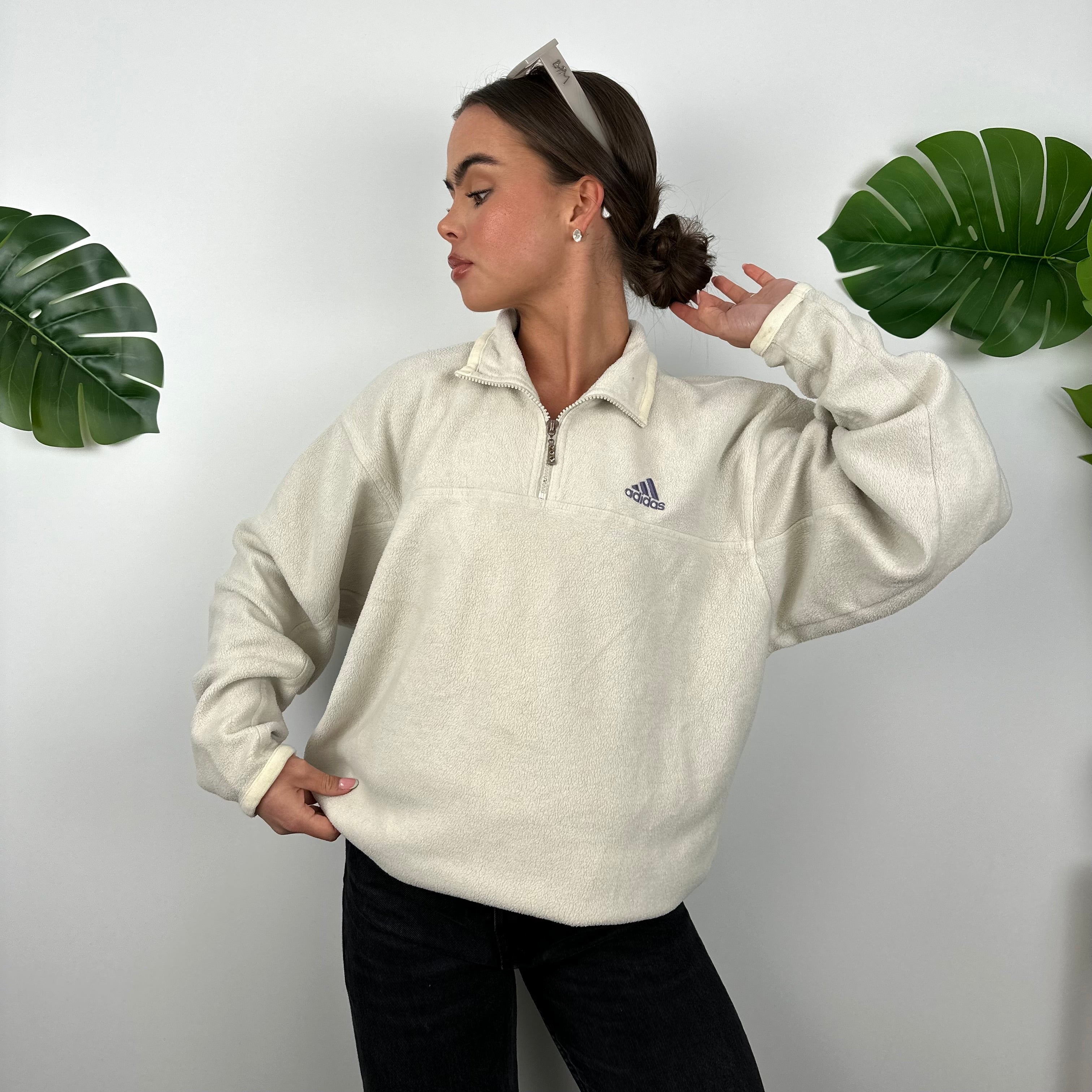 Adidas Cream Teddy Bear Fleece Quarter Zip Sweatshirt (L)