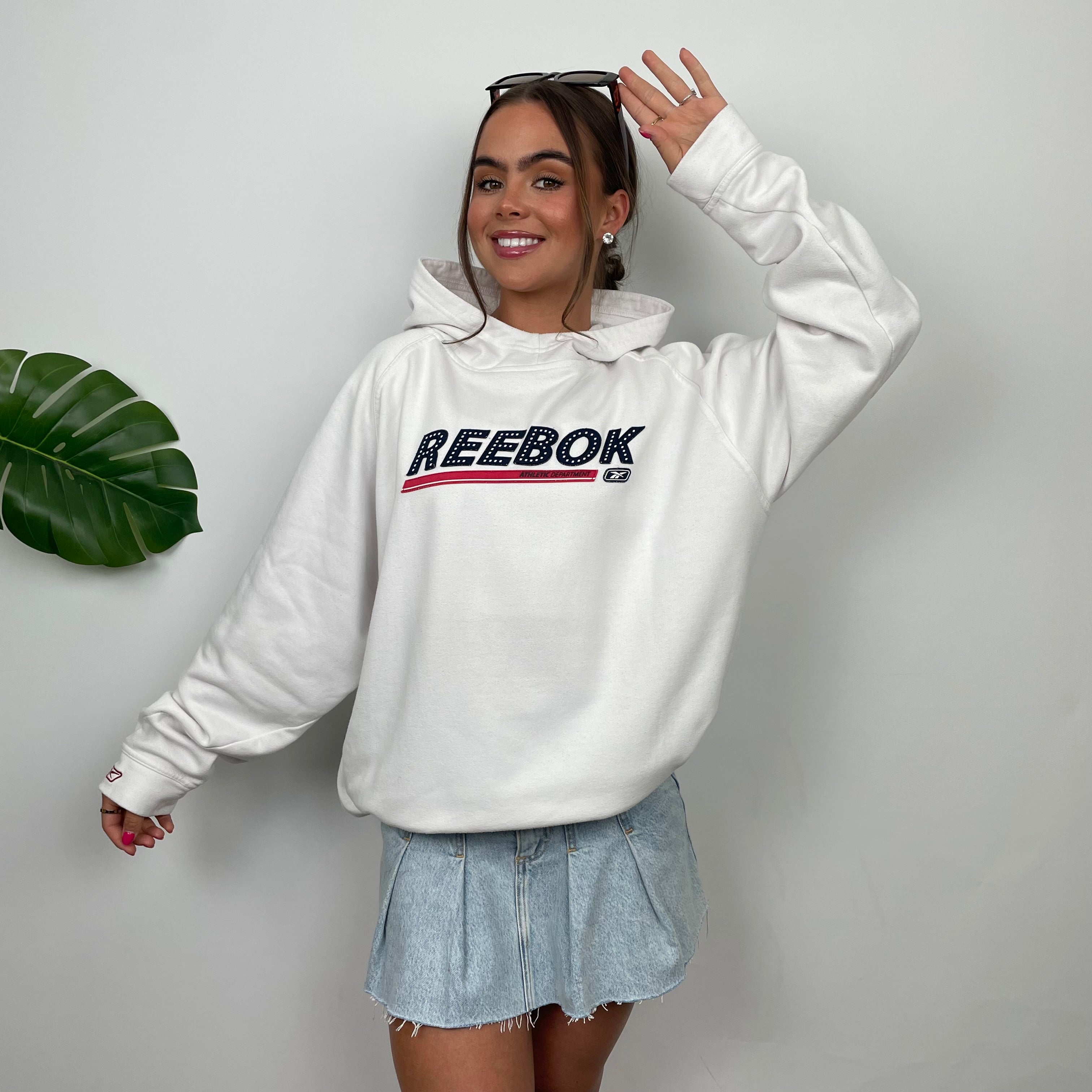 Reebok White Embroidered Spell Out Hoodie (M)